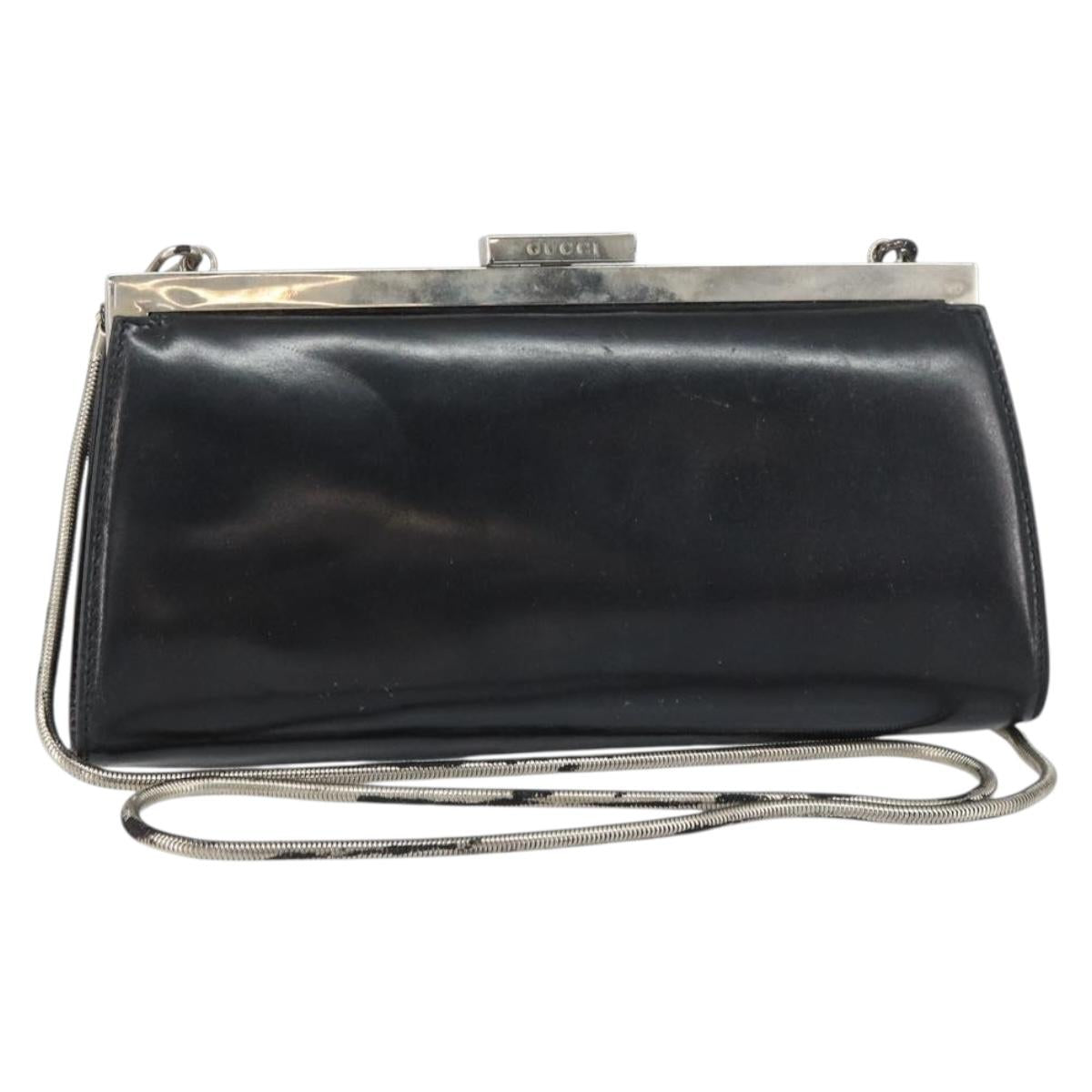 GUCCI Chain Shoulder Bag Leather Black Silver