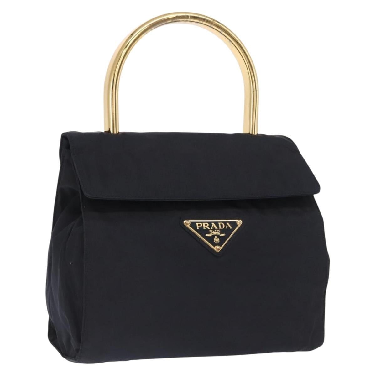 PRADA Hand Bag Nylon Navy Gold
