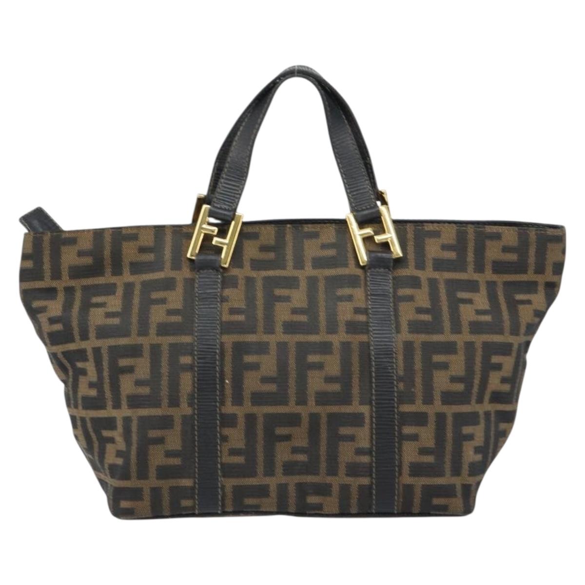 FENDI Zucca Canvas Hand Bag Black Brown