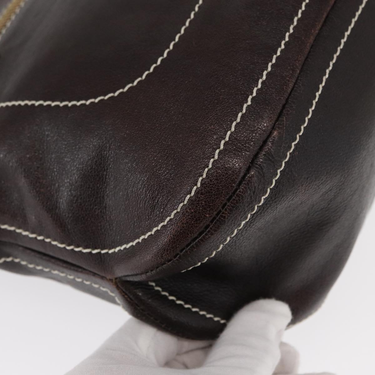 CELINE Shoulder Bag Leather Dark Brown Gold