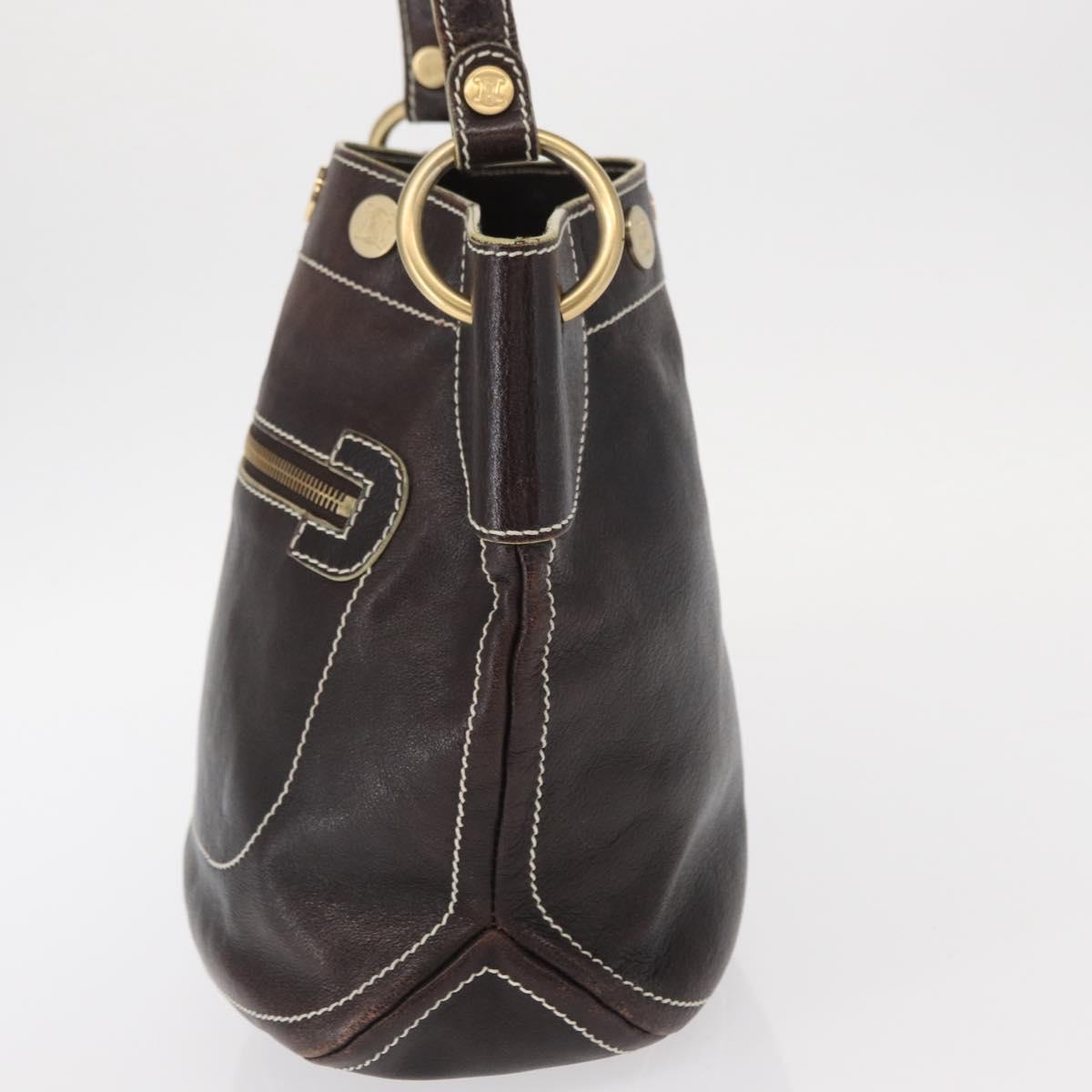 CELINE Shoulder Bag Leather Dark Brown Gold