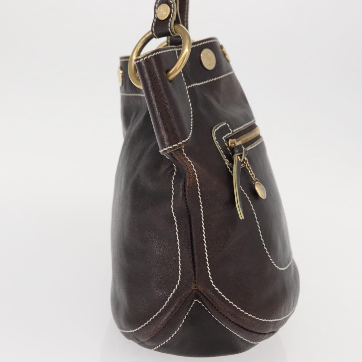 CELINE Shoulder Bag Leather Dark Brown Gold
