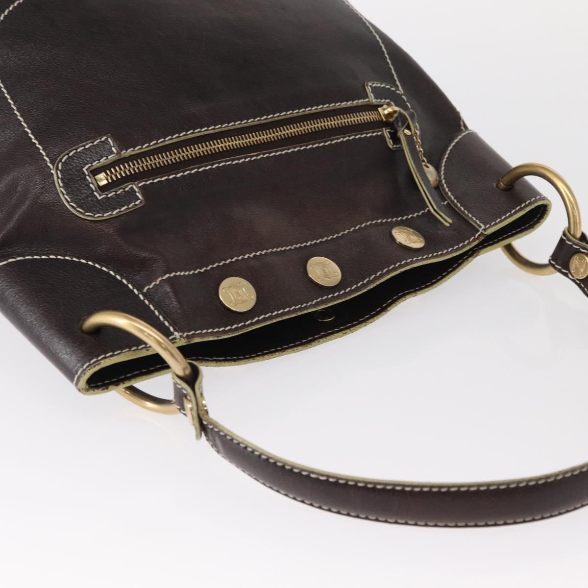 CELINE Shoulder Bag Leather Dark Brown Gold
