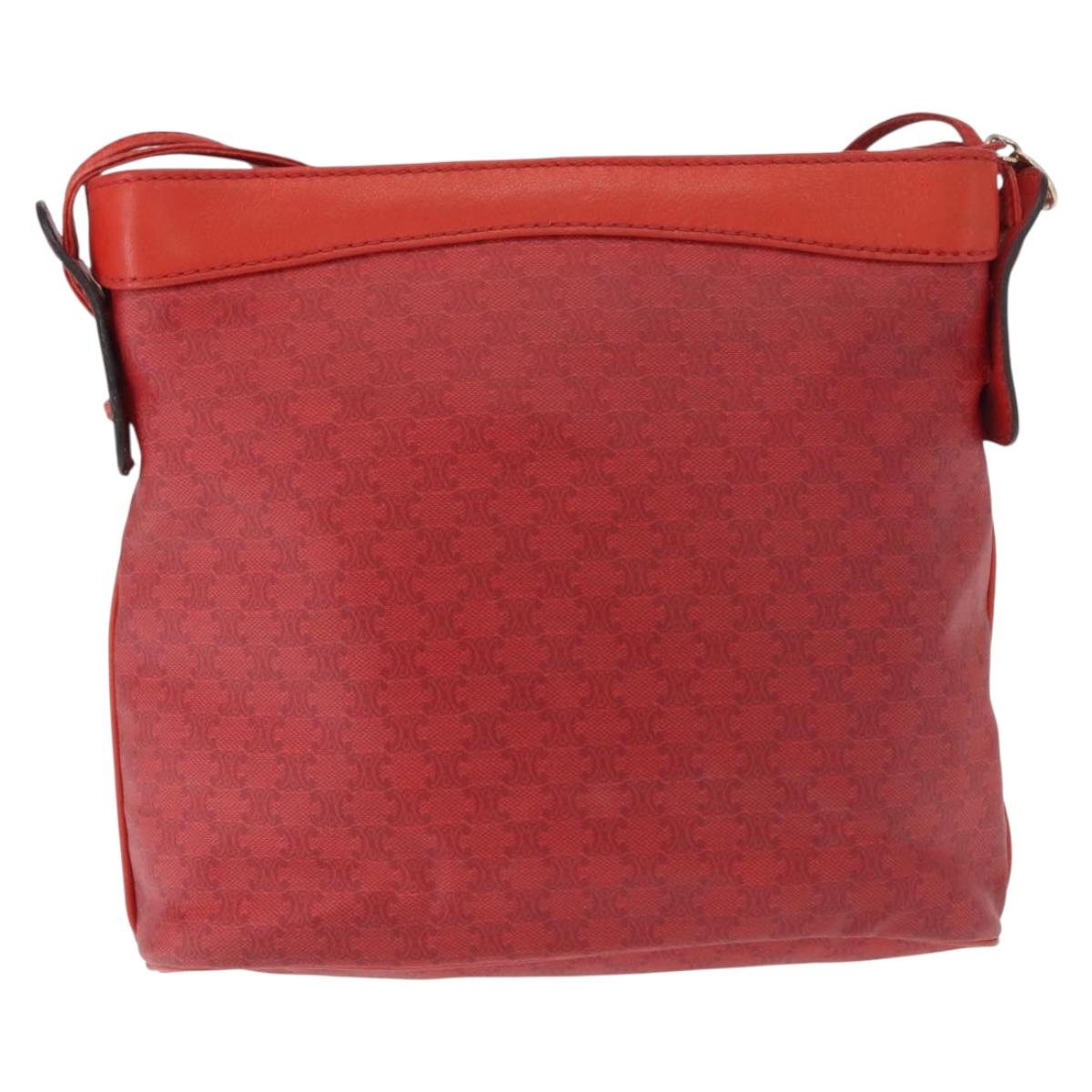 CELINE Macadam Canvas Shoulder Bag Red Gold