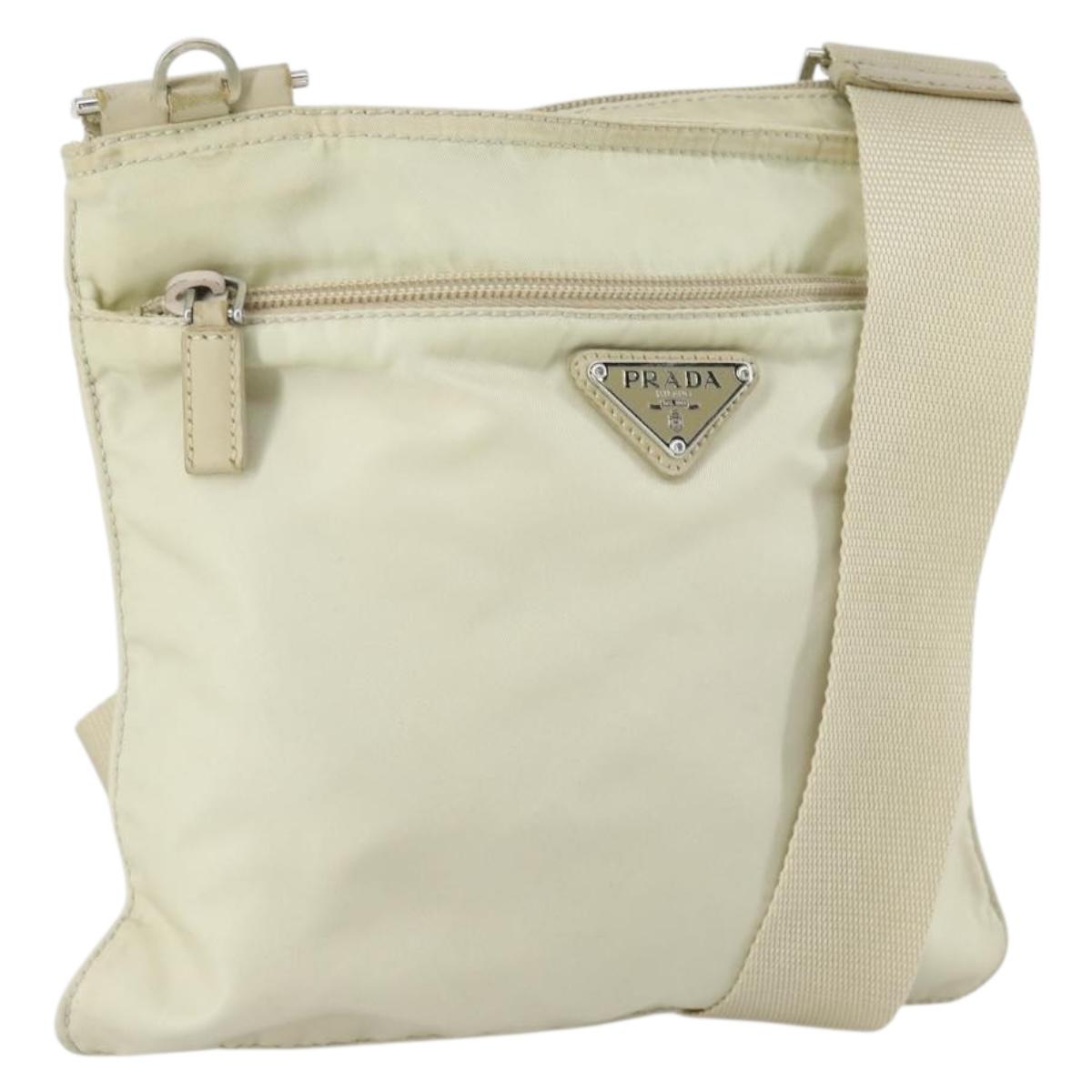 PRADA Shoulder Bag Nylon Ivory Silver