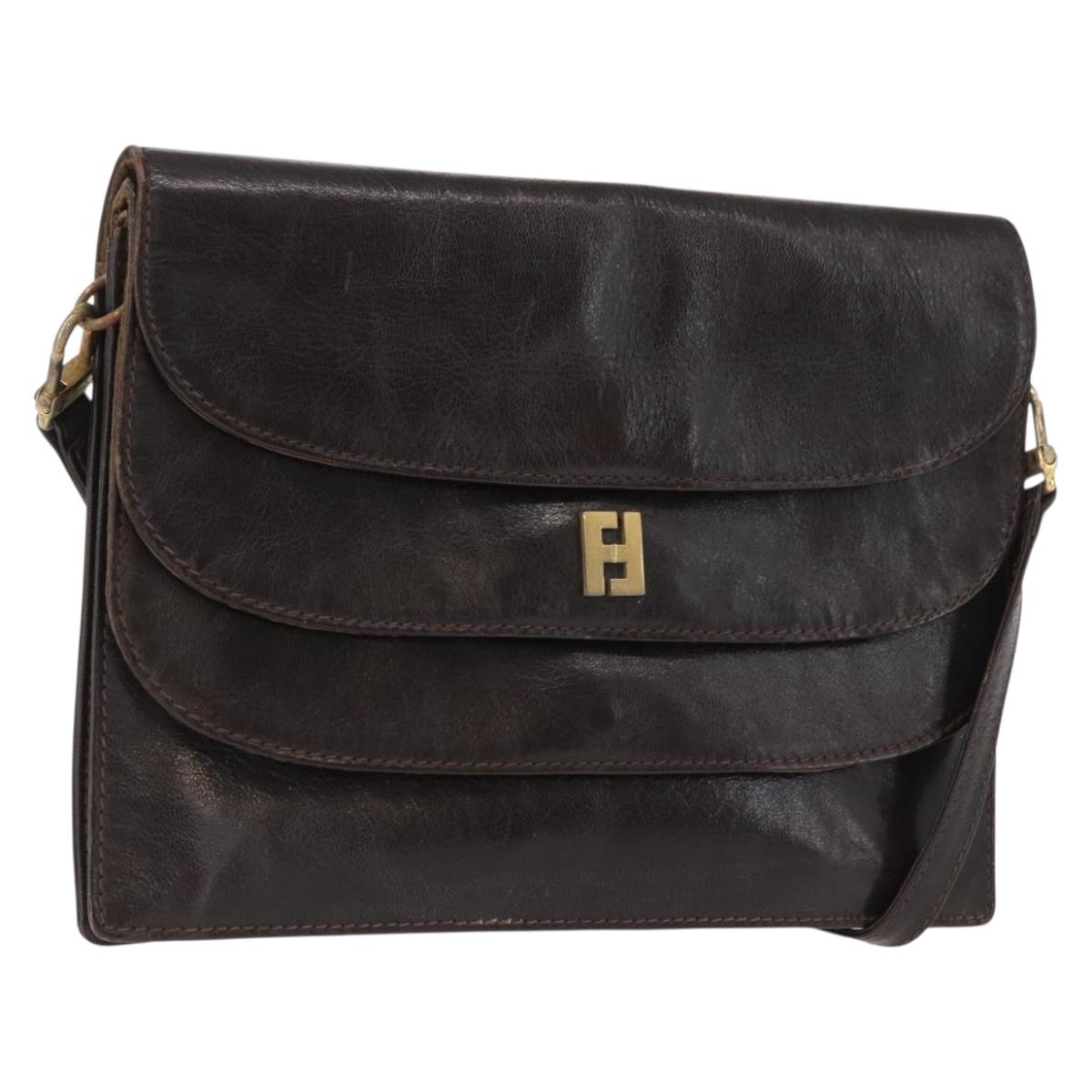 FENDI Shoulder Bag Leather Brown Gold
