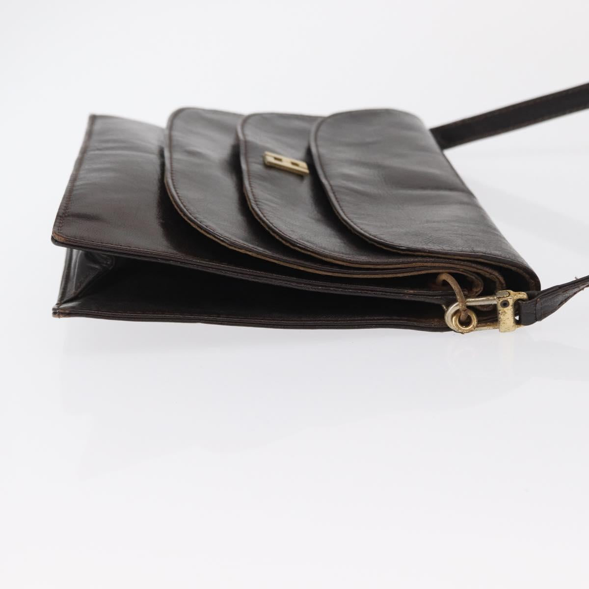 FENDI Shoulder Bag Leather Brown Gold
