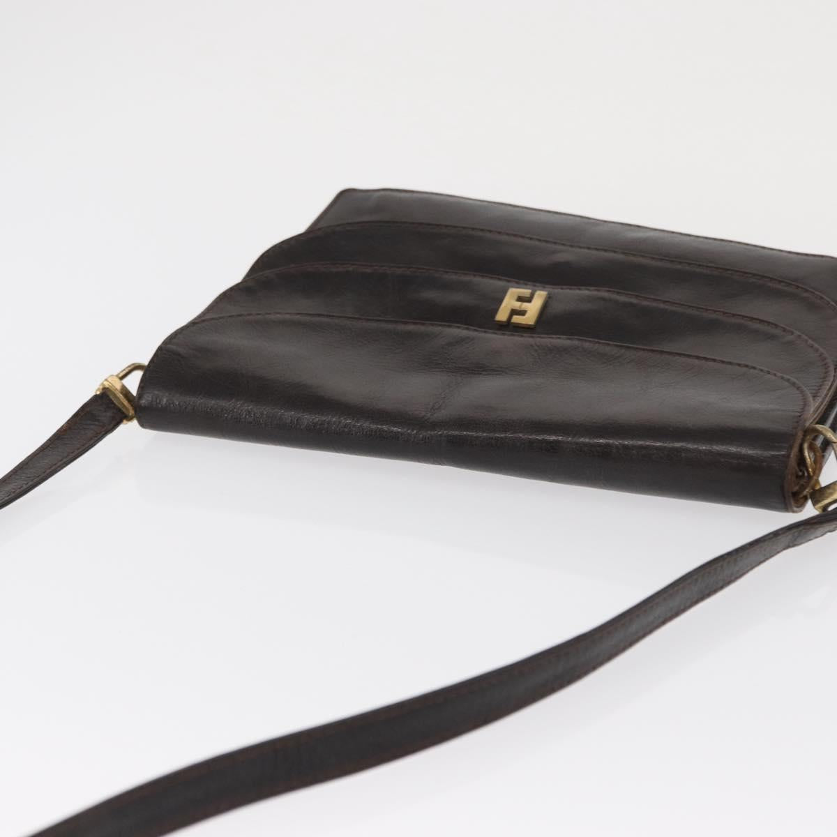 FENDI Shoulder Bag Leather Brown Gold