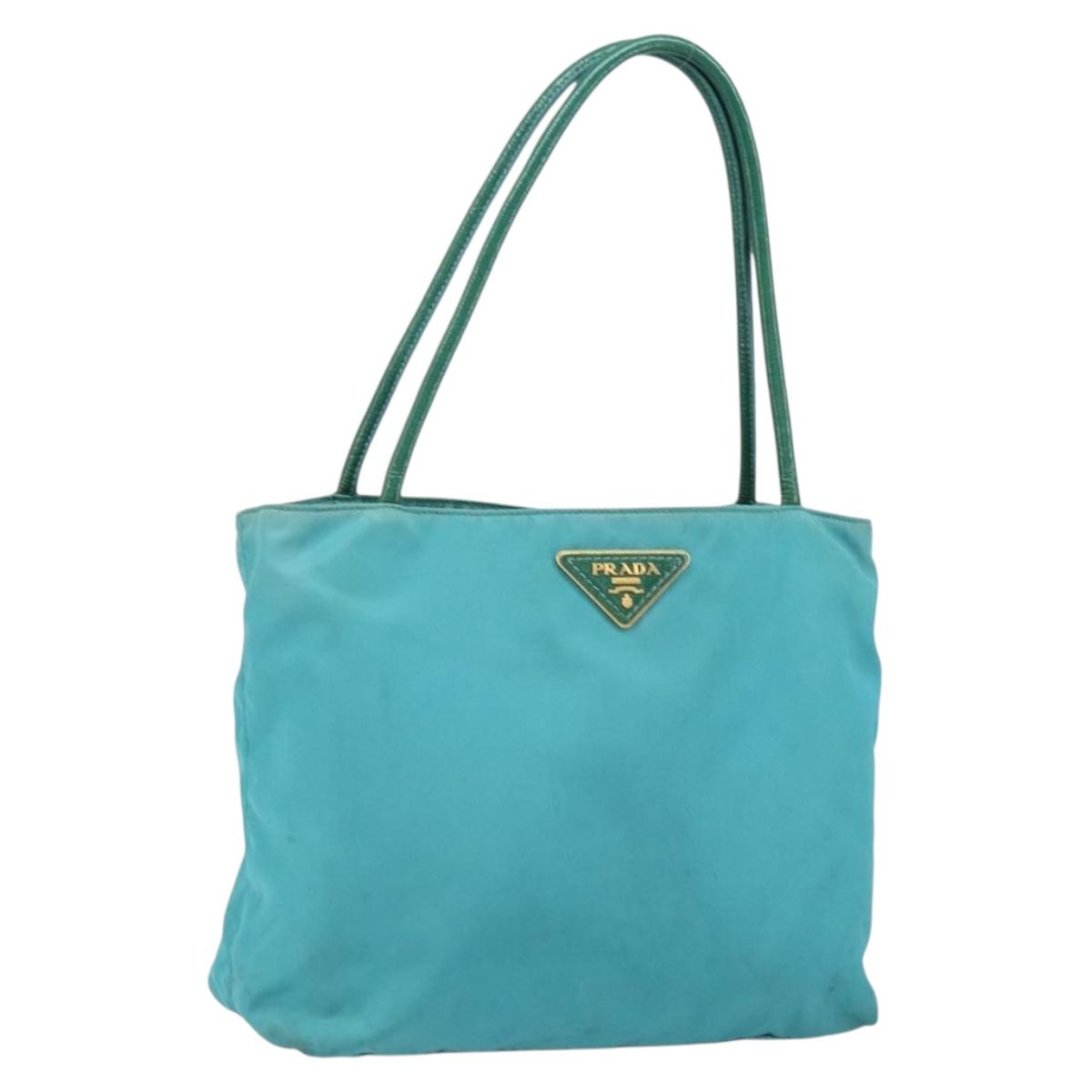 PRADA Hand Bag Nylon Turquoise Blue Gold