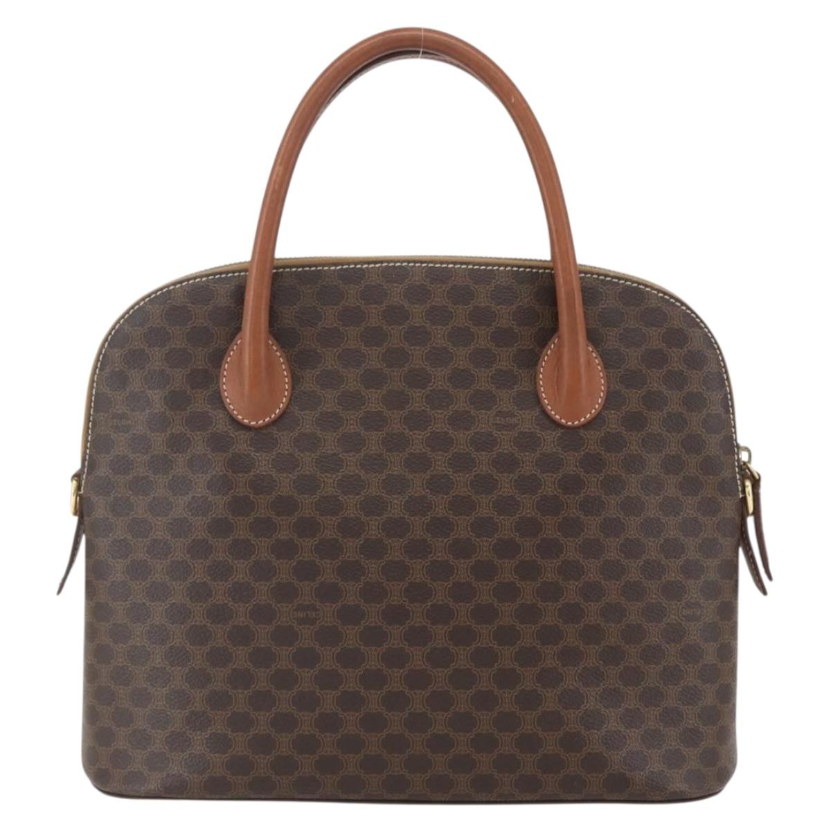 CELINE Macadam Canvas Hand Bag PVC Leather Brown Gold