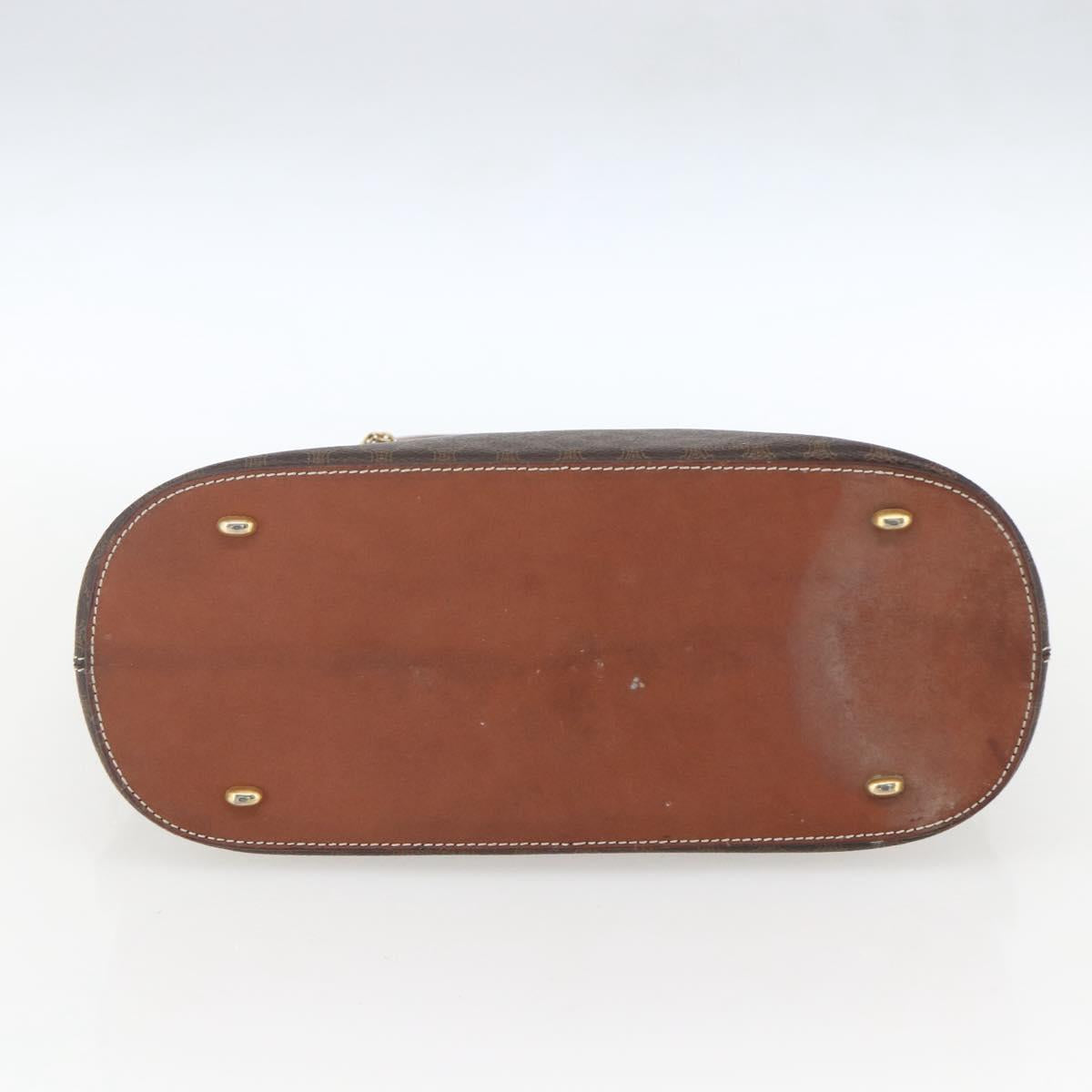 CELINE Macadam Canvas Hand Bag PVC Leather Brown Gold