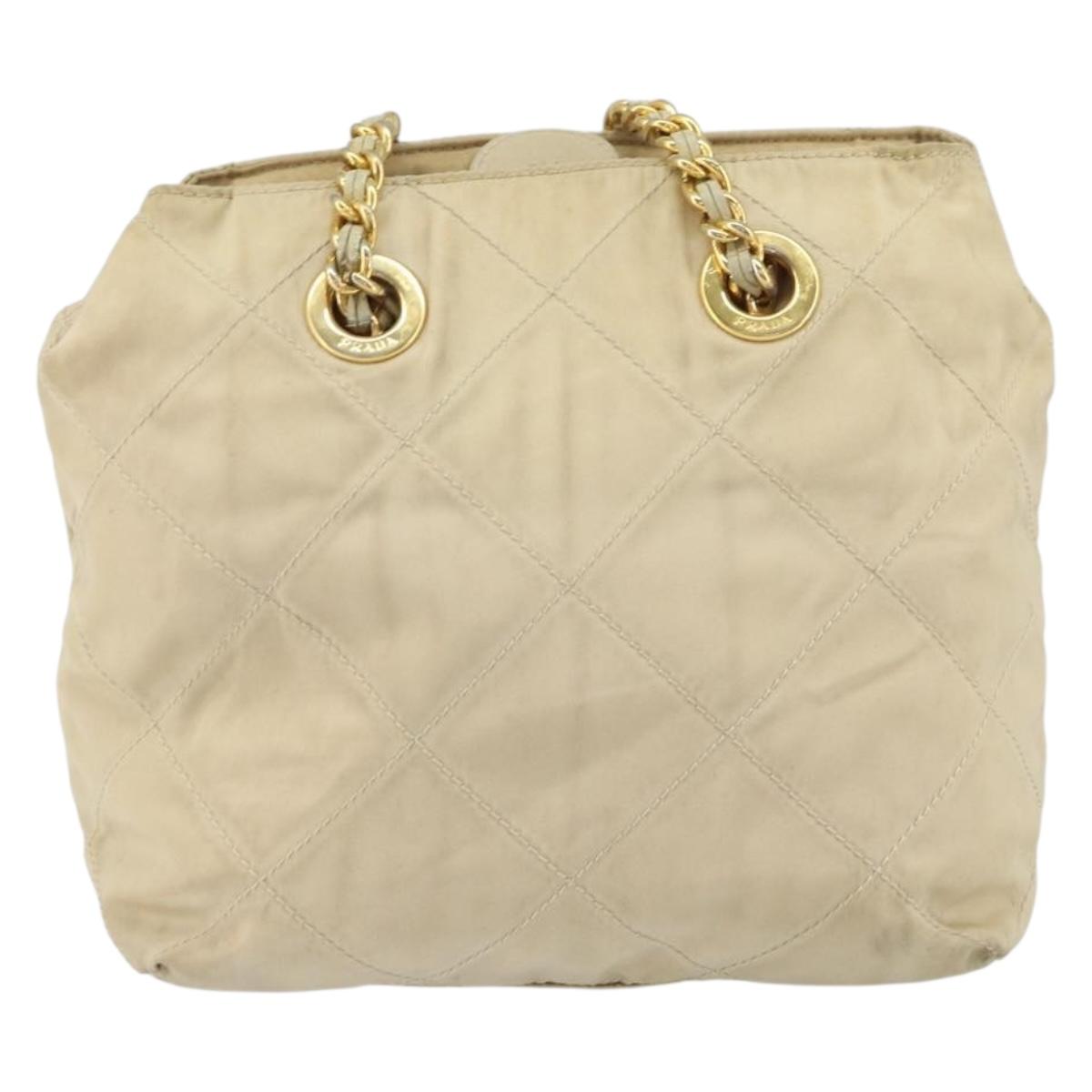 PRADA Chain Shoulder Bag Nylon Beige Gold
