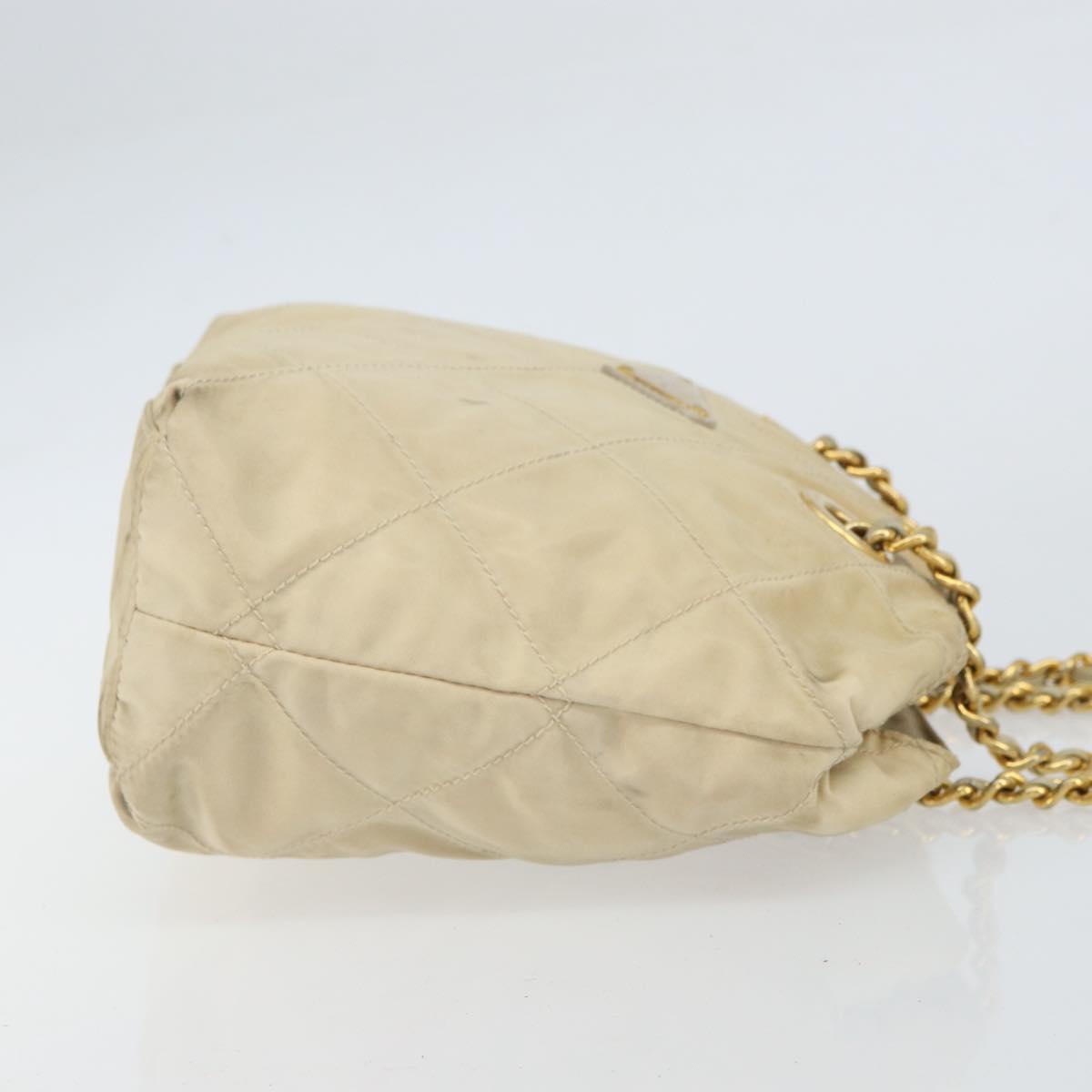 PRADA Chain Shoulder Bag Nylon Beige Gold