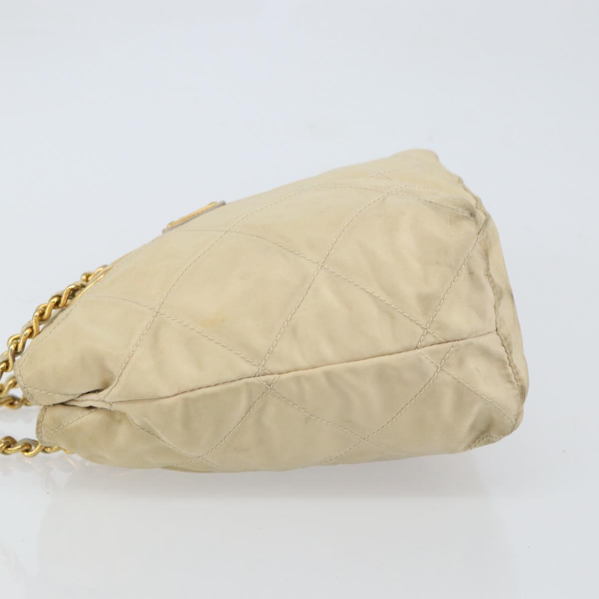 PRADA Chain Shoulder Bag Nylon Beige Gold
