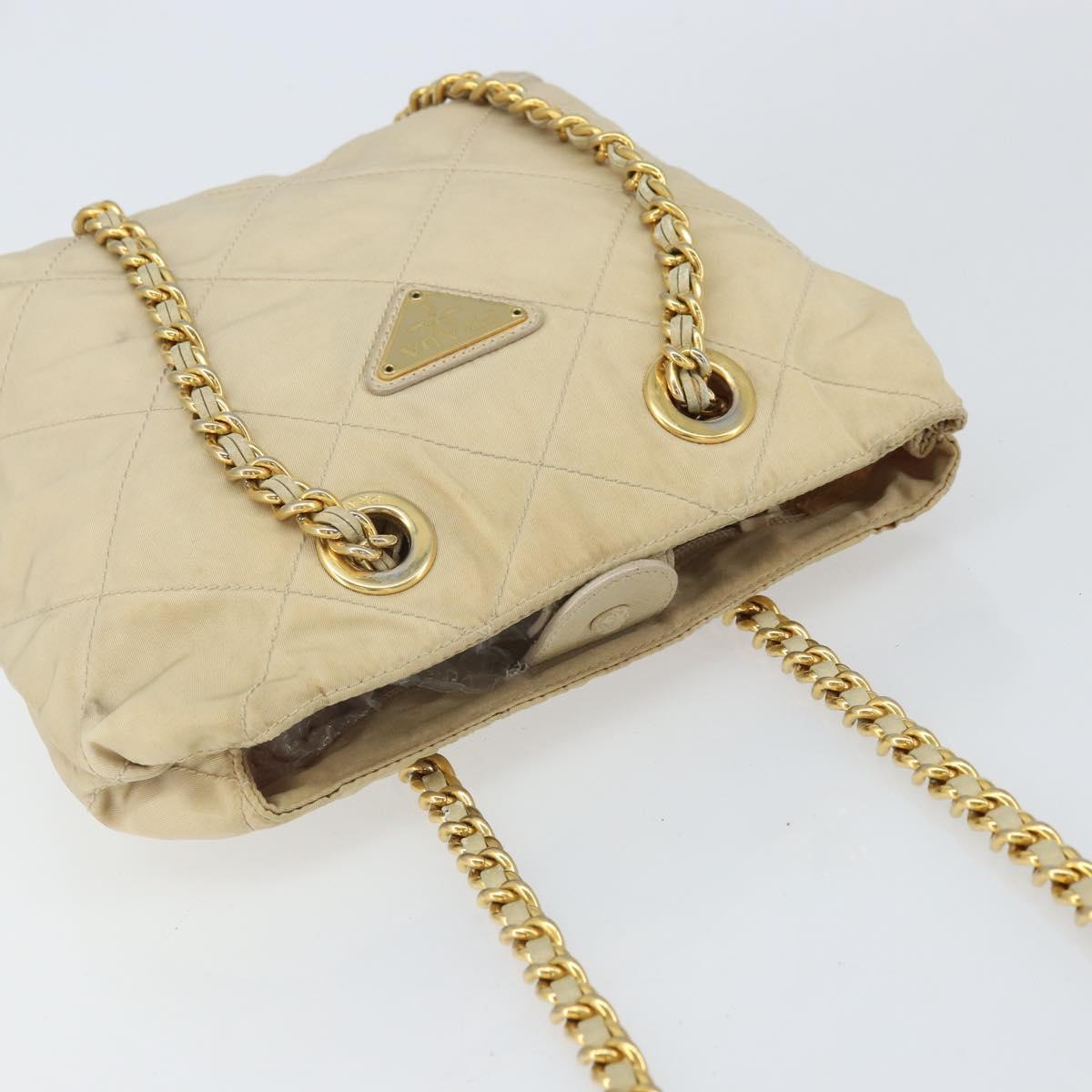 PRADA Chain Shoulder Bag Nylon Beige Gold