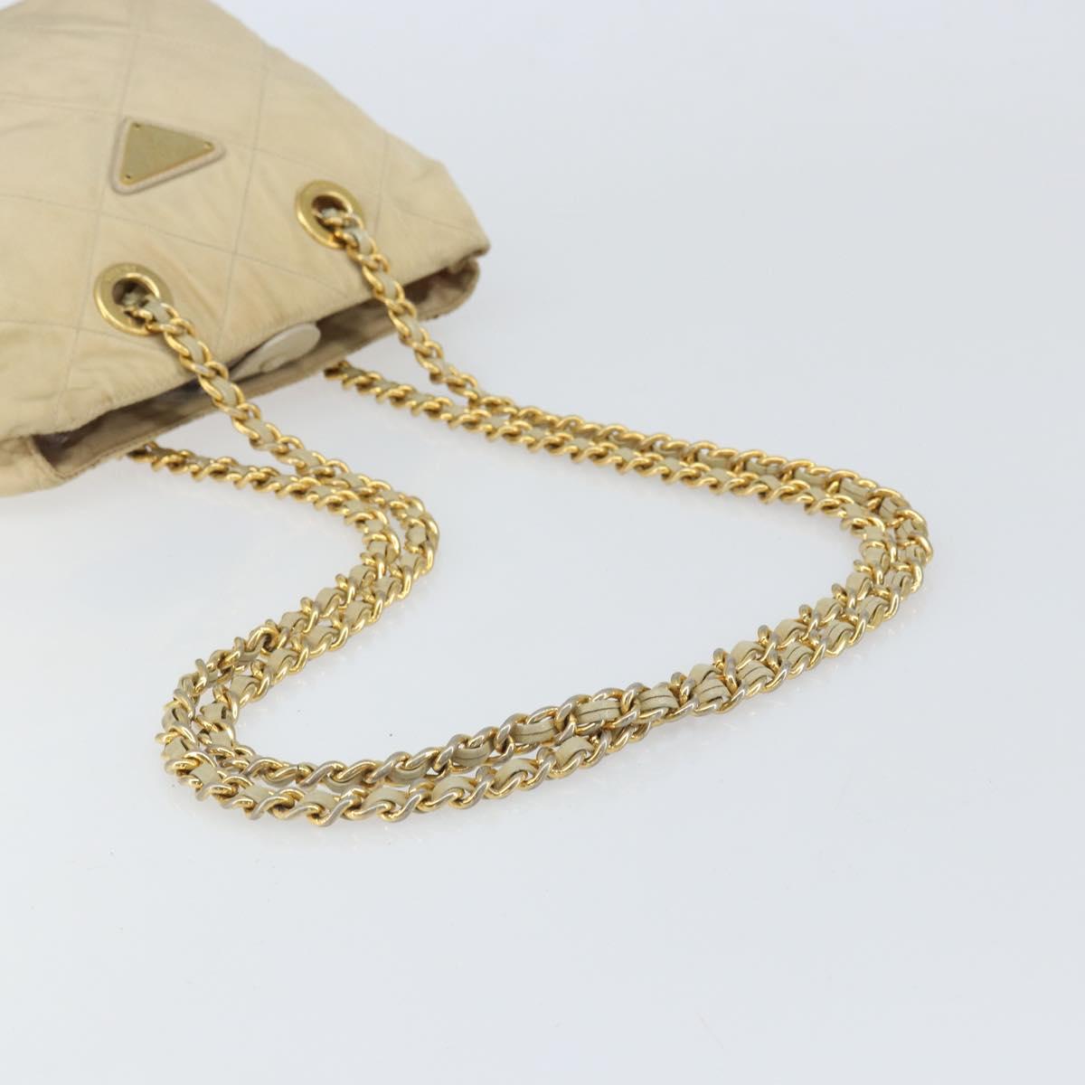 PRADA Chain Shoulder Bag Nylon Beige Gold