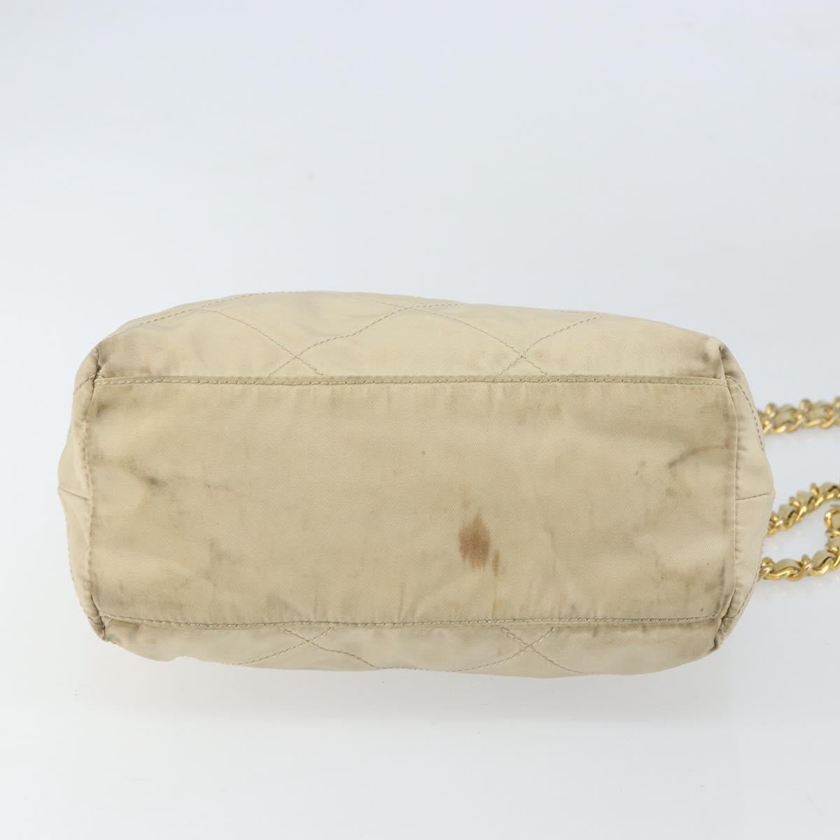 PRADA Chain Shoulder Bag Nylon Beige Gold
