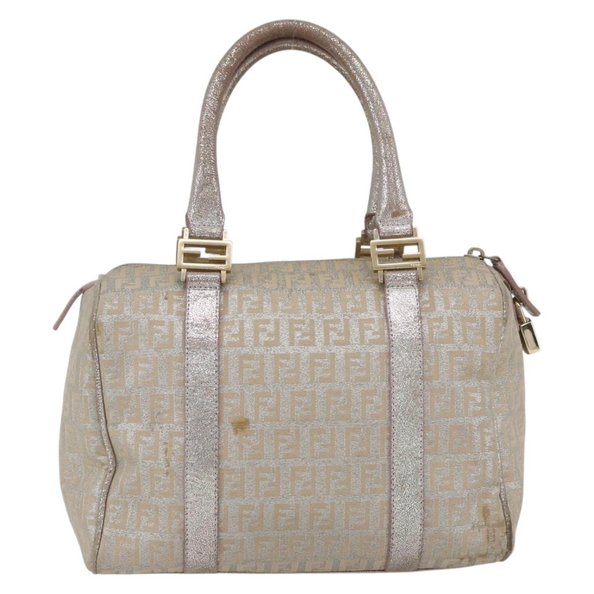 FENDI Zucchino Canvas Boston Bag Silver