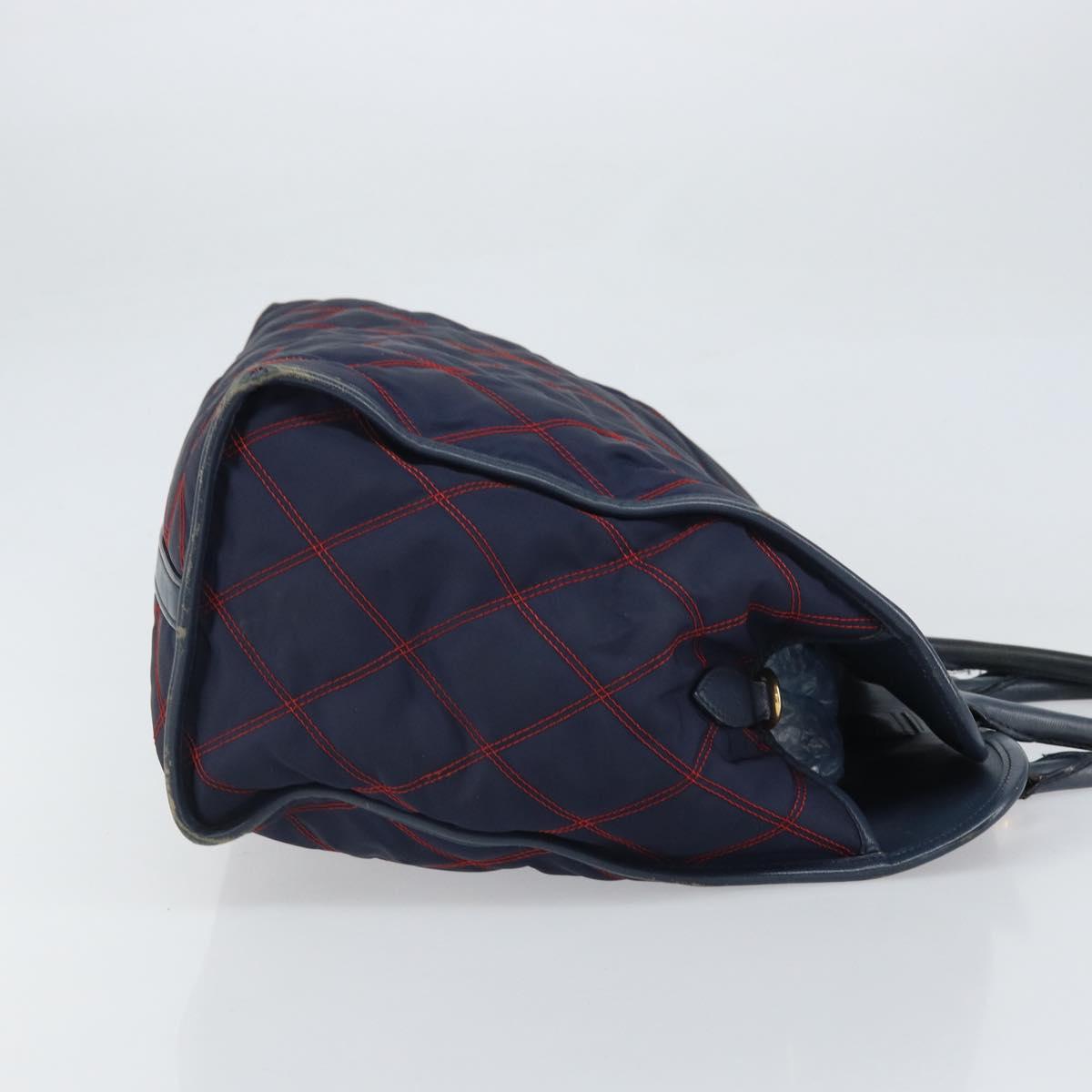 PRADA Hand Bag Nylon Navy Gold