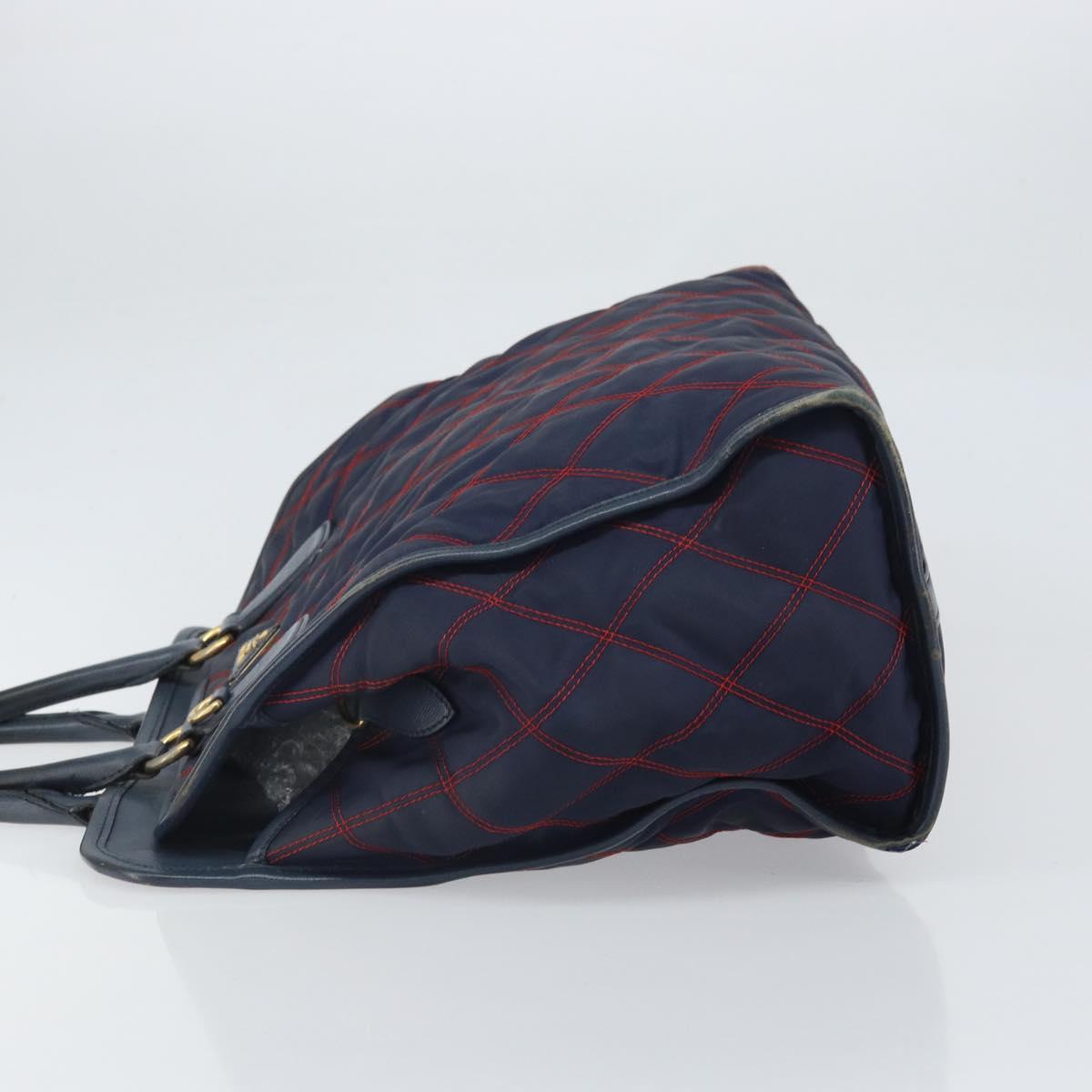 PRADA Hand Bag Nylon Navy Gold