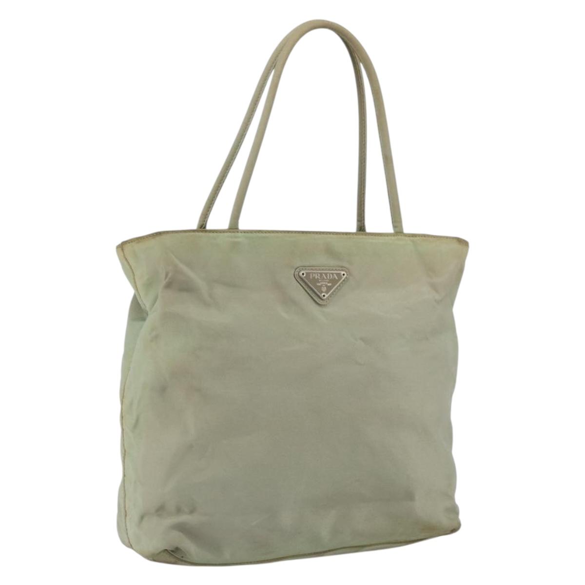 PRADA Hand Bag Nylon Khaki Silver