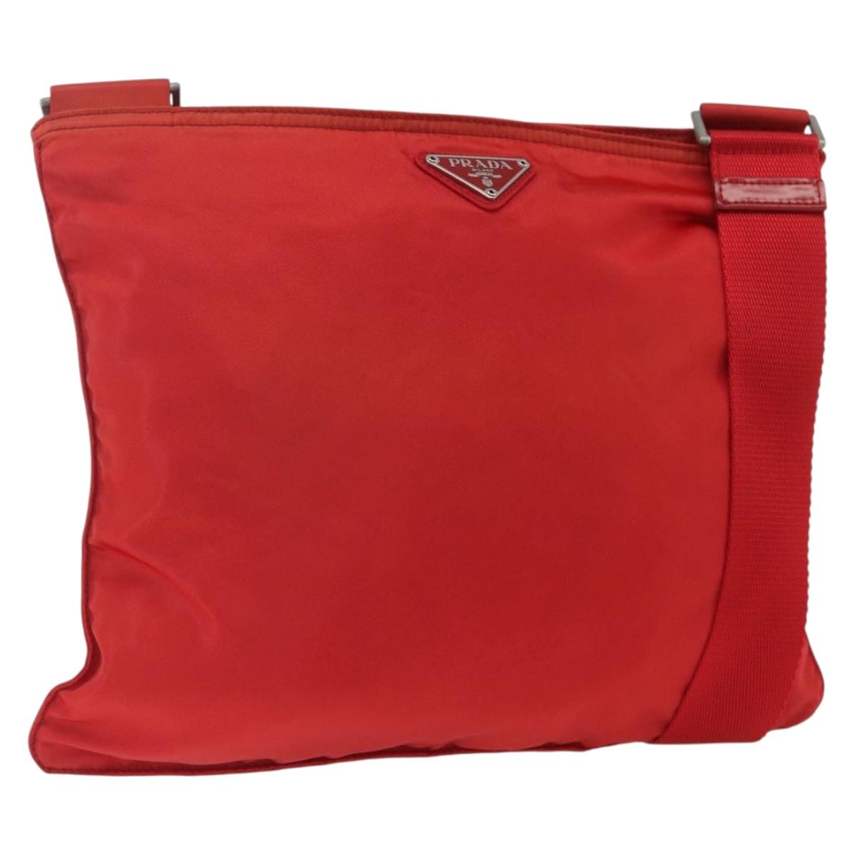 PRADA Shoulder Bag Nylon Red Silver