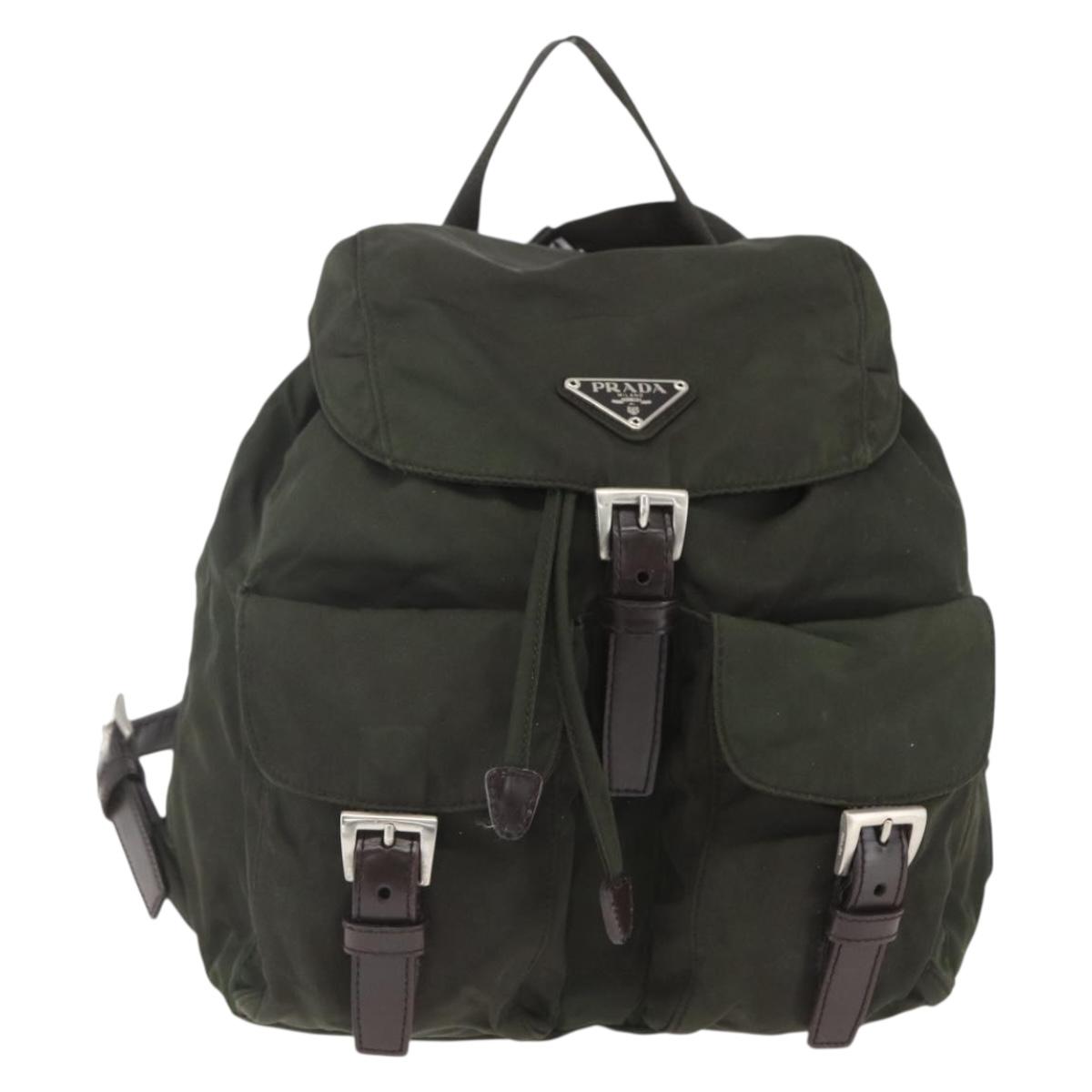 PRADA Backpack Nylon Khaki Silver