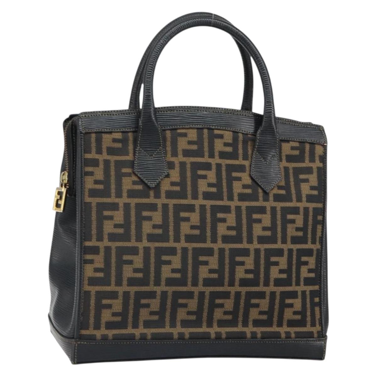 FENDI Zucca Canvas Hand Bag Black Brown