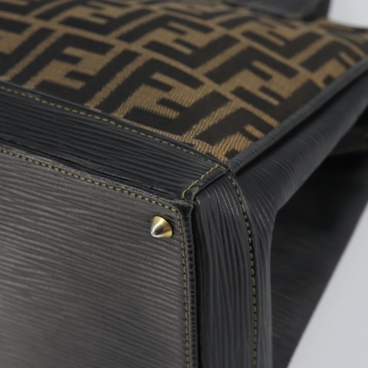 FENDI Zucca Canvas Hand Bag Black Brown