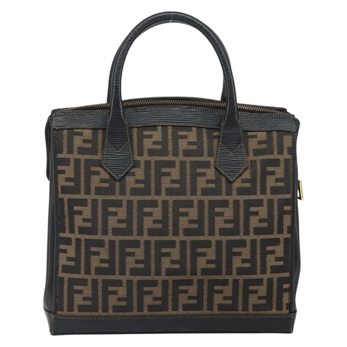 FENDI Zucca Canvas Hand Bag Black Brown