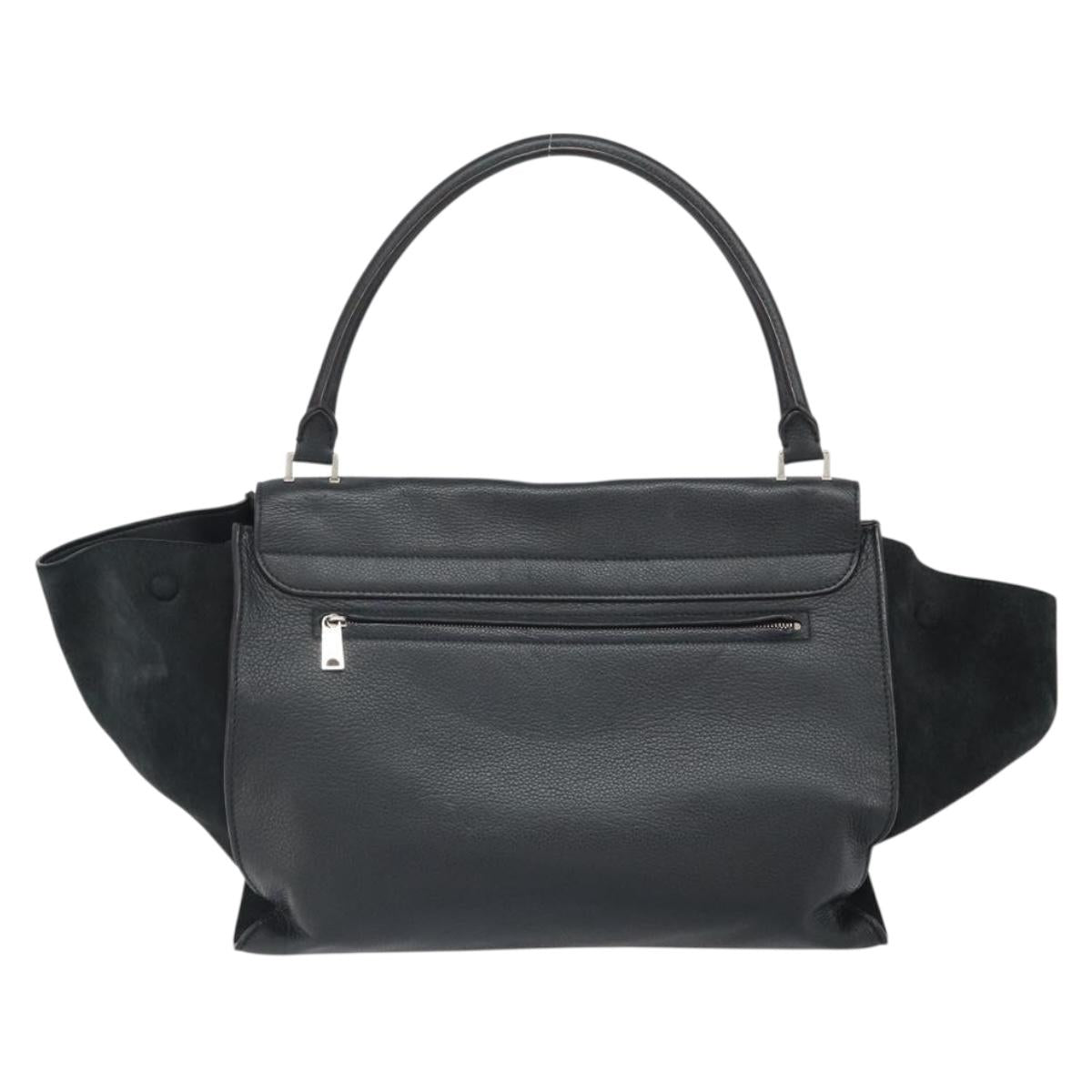 CELINE Trapeze Hand Bag Leather Suede Black Silver