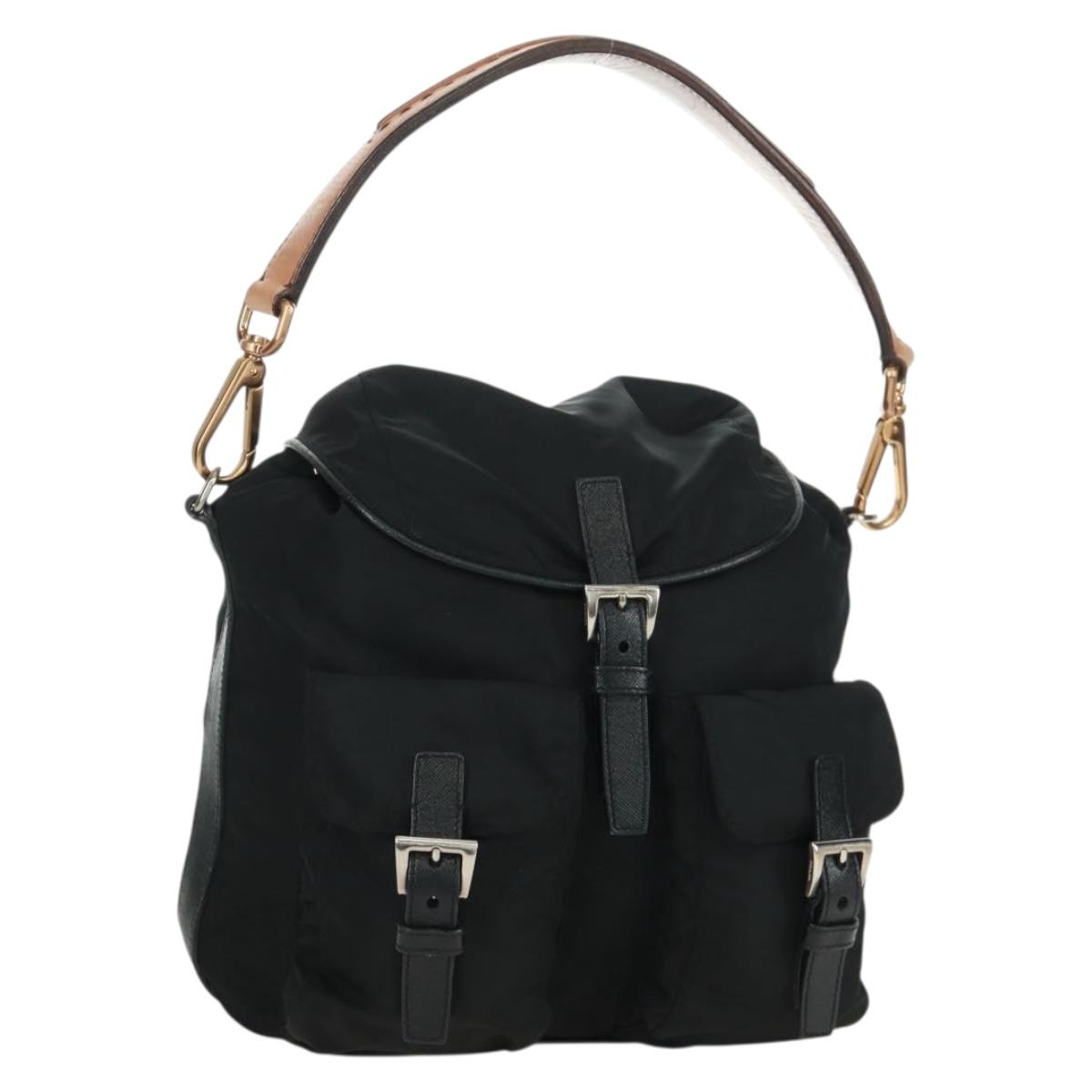 PRADA Shoulder Bag Nylon Black Gold