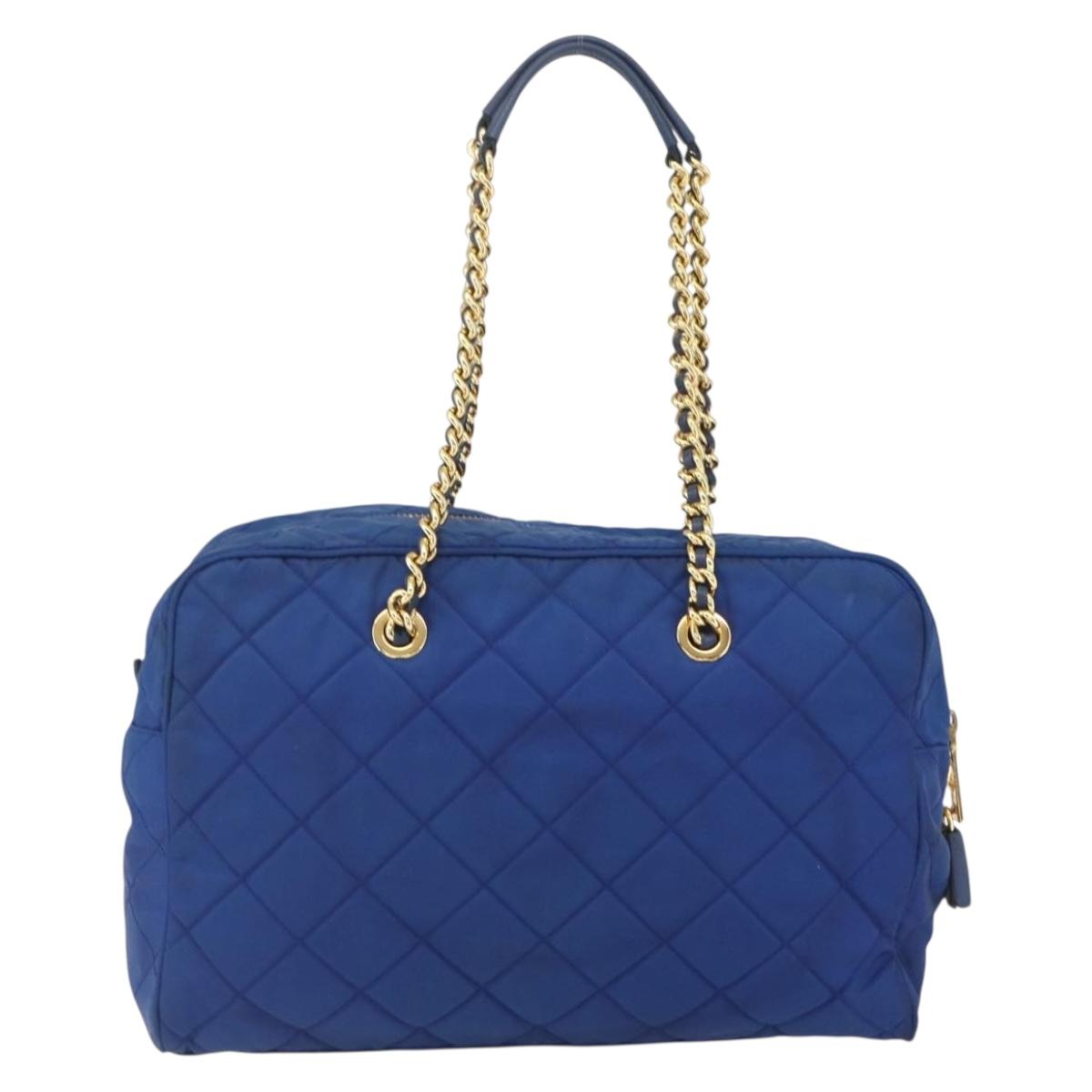 PRADA Chain Shoulder Bag Nylon Blue Gold