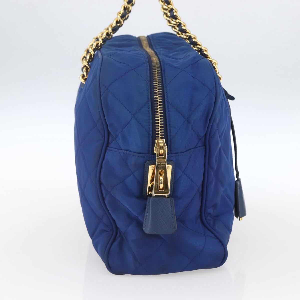 PRADA Chain Shoulder Bag Nylon Blue Gold