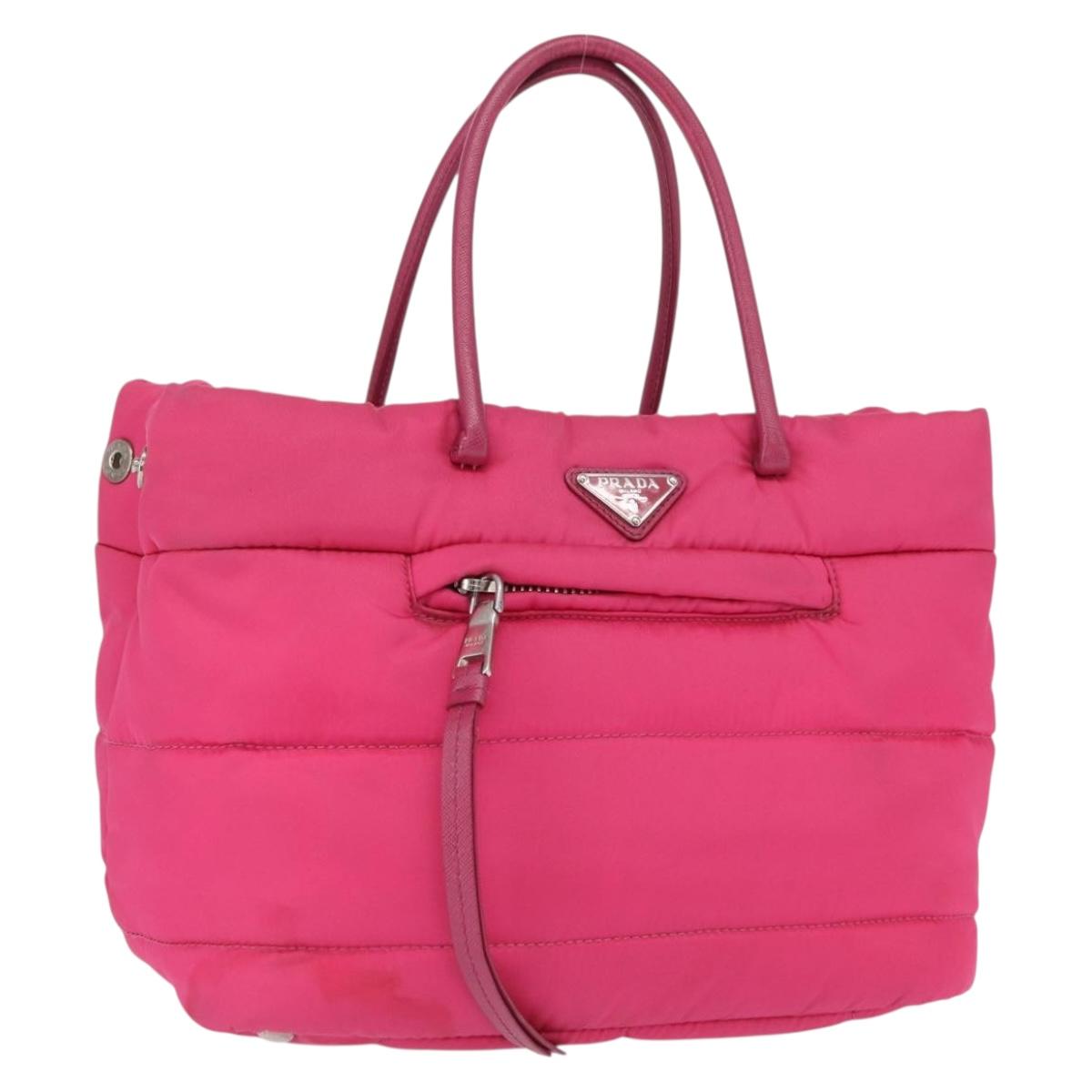 PRADA Hand Bag Nylon Pink Silver