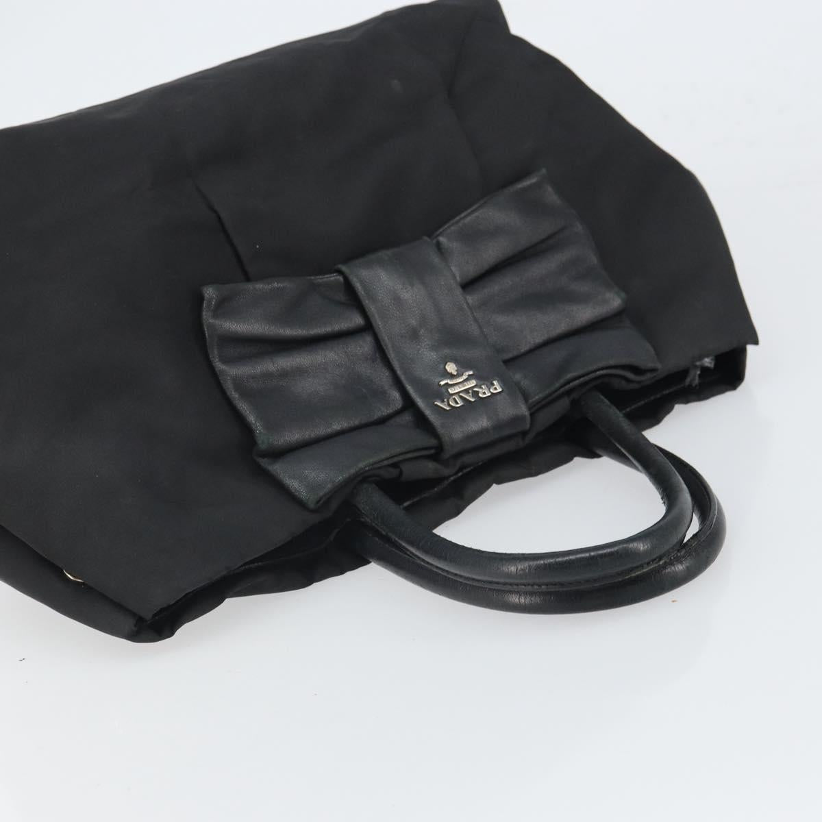 PRADA Hand Bag Nylon Black Silver