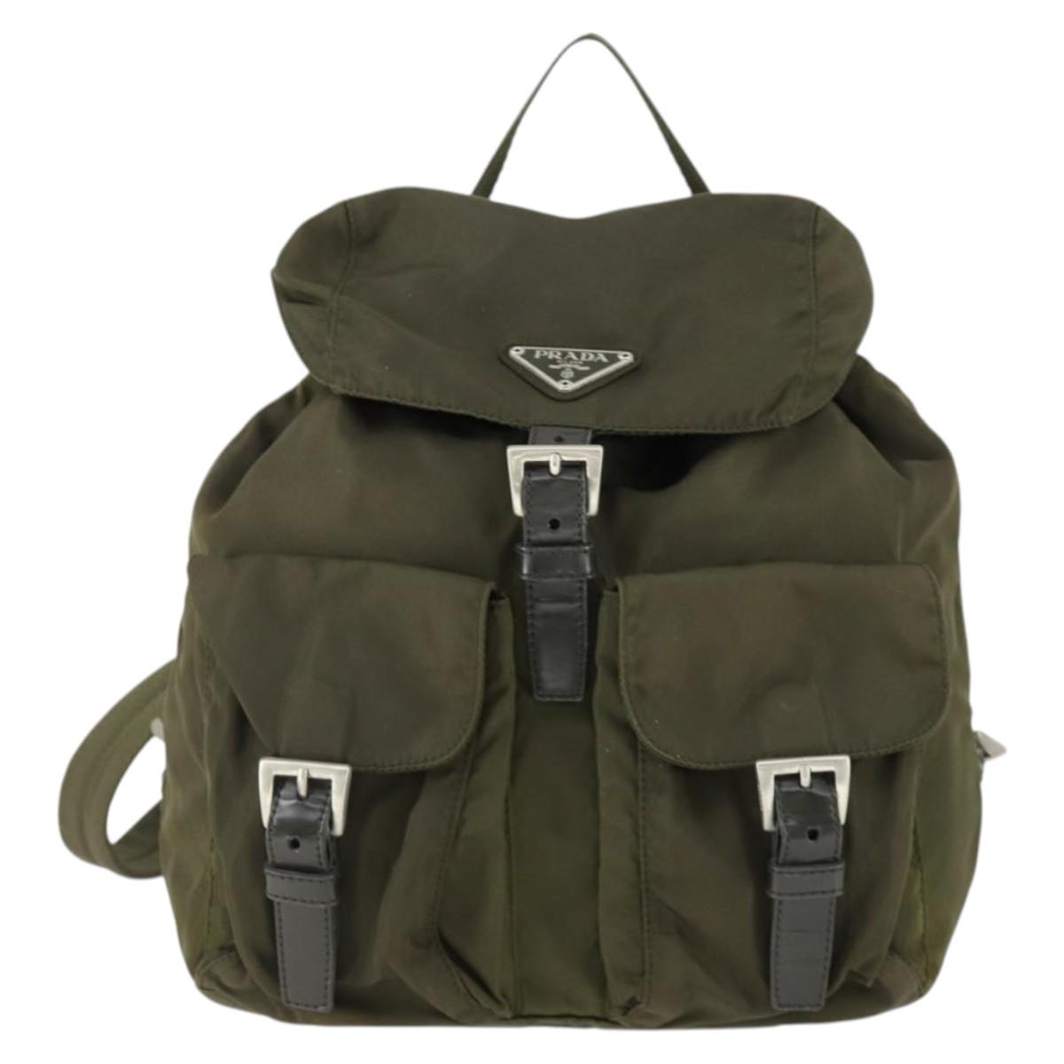PRADA Backpack Nylon Khaki Silver