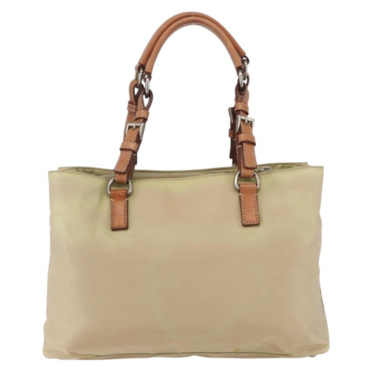 PRADA Tote Bag Nylon Ivory Silver