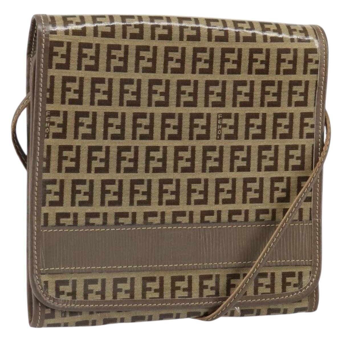 FENDI Zucchino Canvas Shoulder Bag Beige