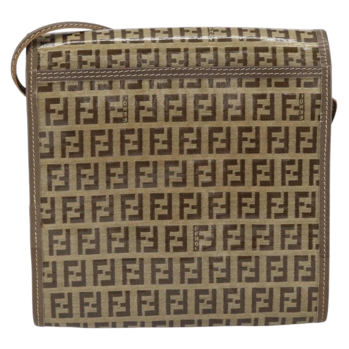 FENDI Zucchino Canvas Shoulder Bag Beige