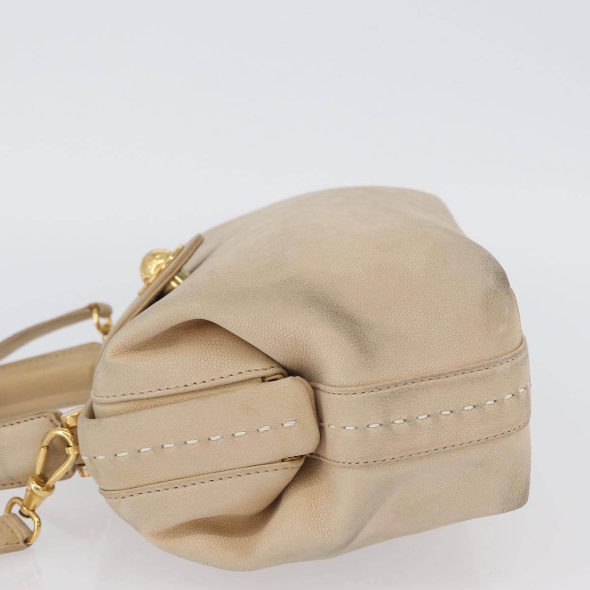 CELINE Hand Bag Leather 2way Beige Gold