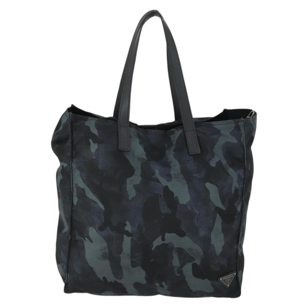 PRADA Camouflage Tote Bag Nylon Silver