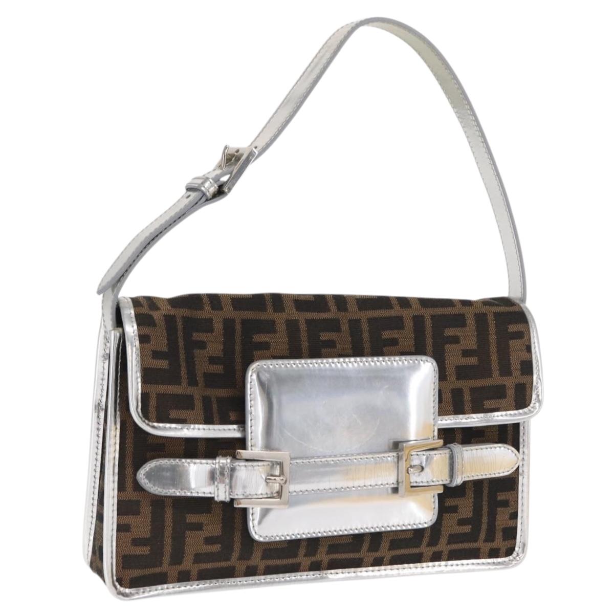FENDI Zucca Canvas Shoulder Bag Black Brown