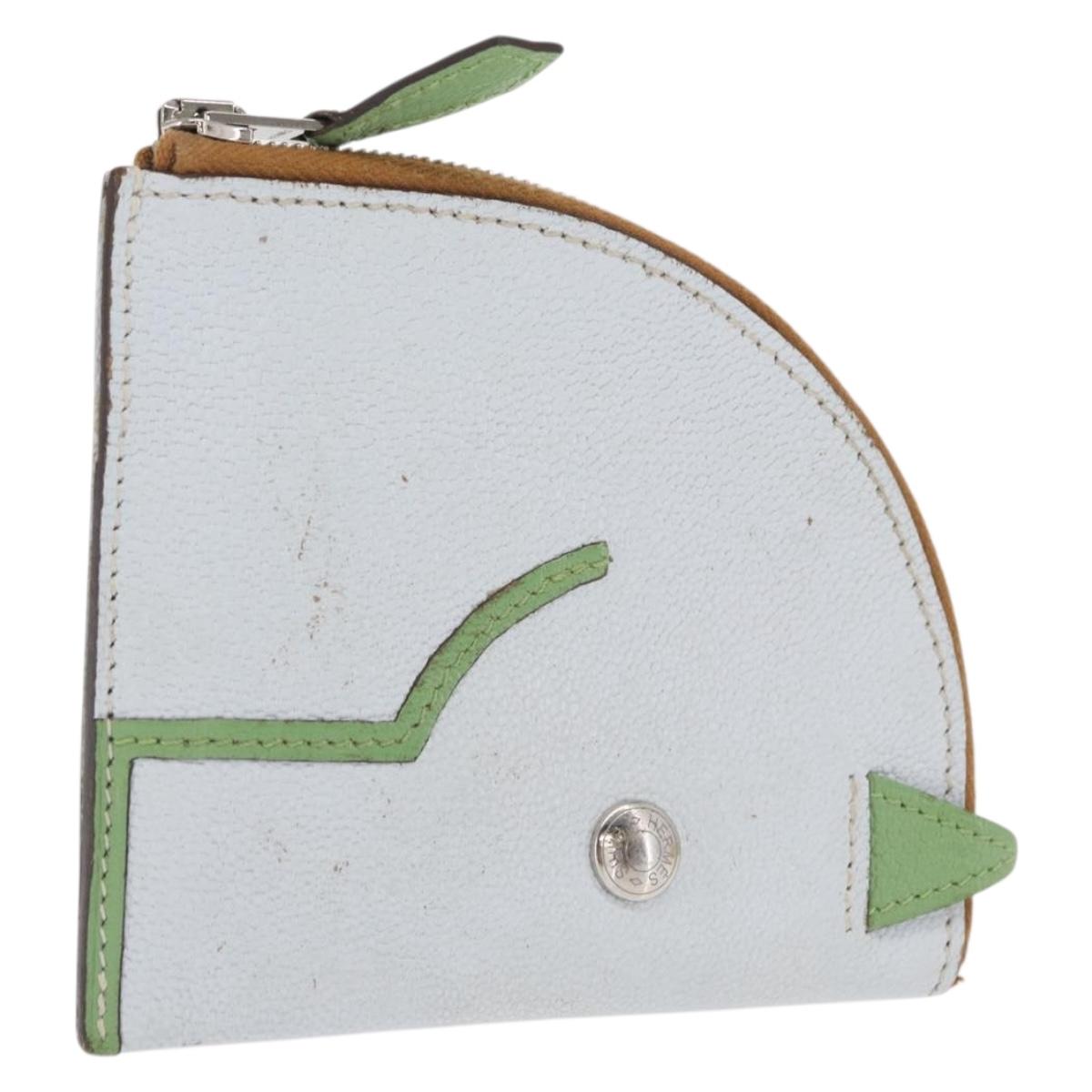 HERMES Paddock Coin Purse Leather Light Blue