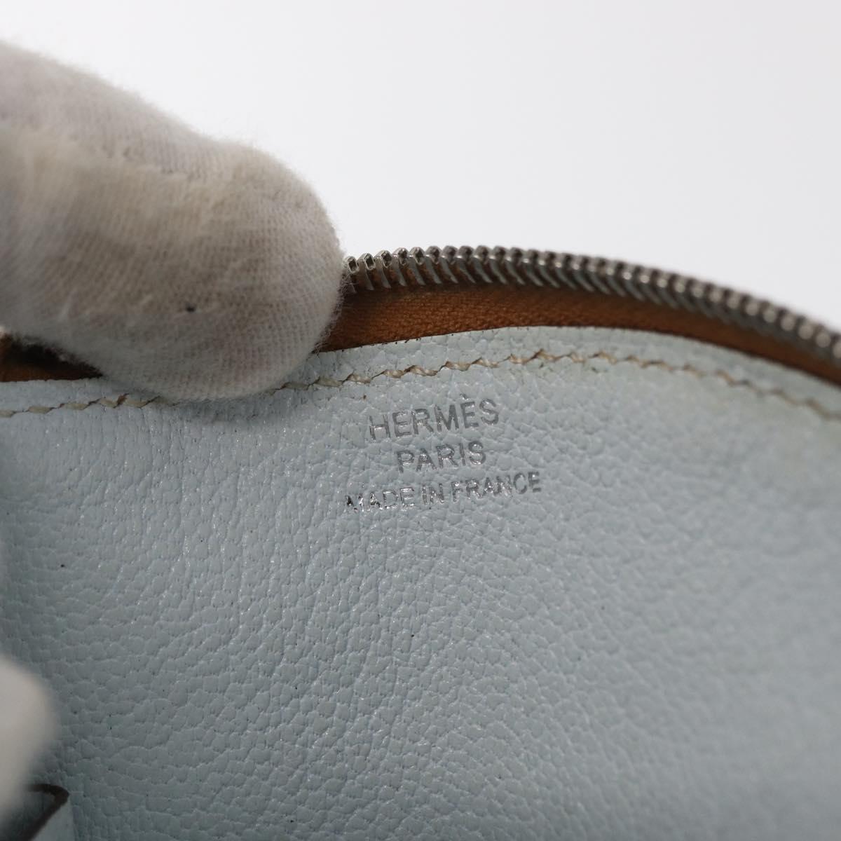 HERMES Paddock Coin Purse Leather Light Blue