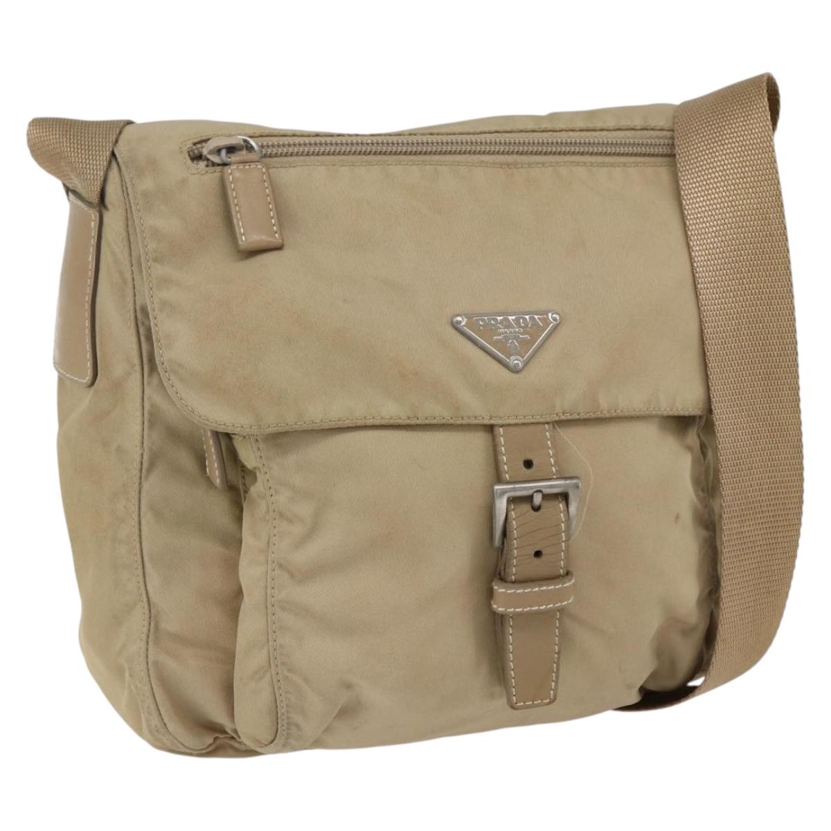 PRADA Shoulder Bag Nylon Beige Silver