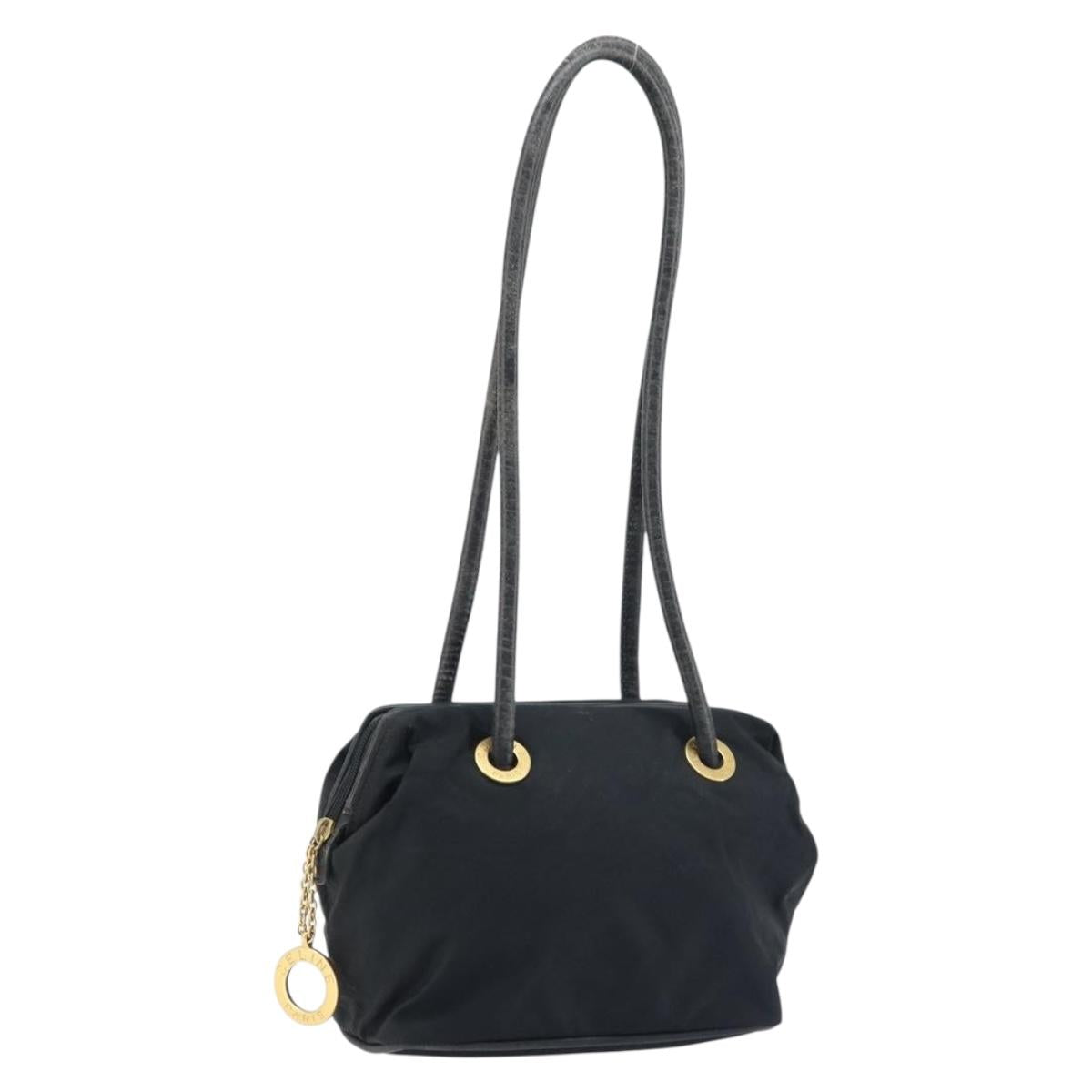 CELINE Circle Shoulder Bag Nylon Leather Black Gold