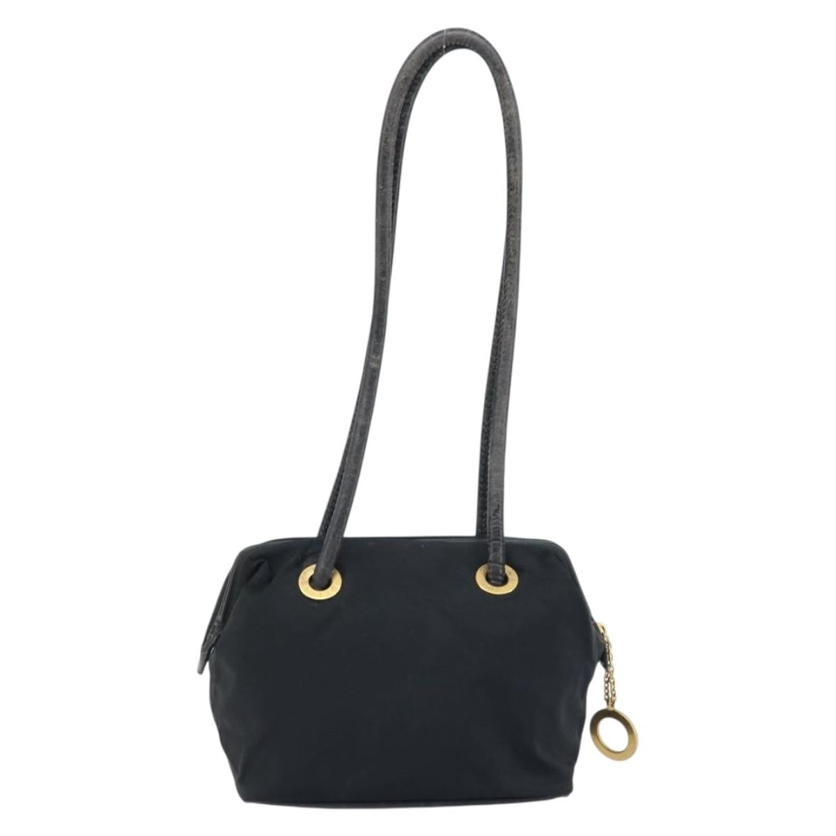 CELINE Circle Shoulder Bag Nylon Leather Black Gold