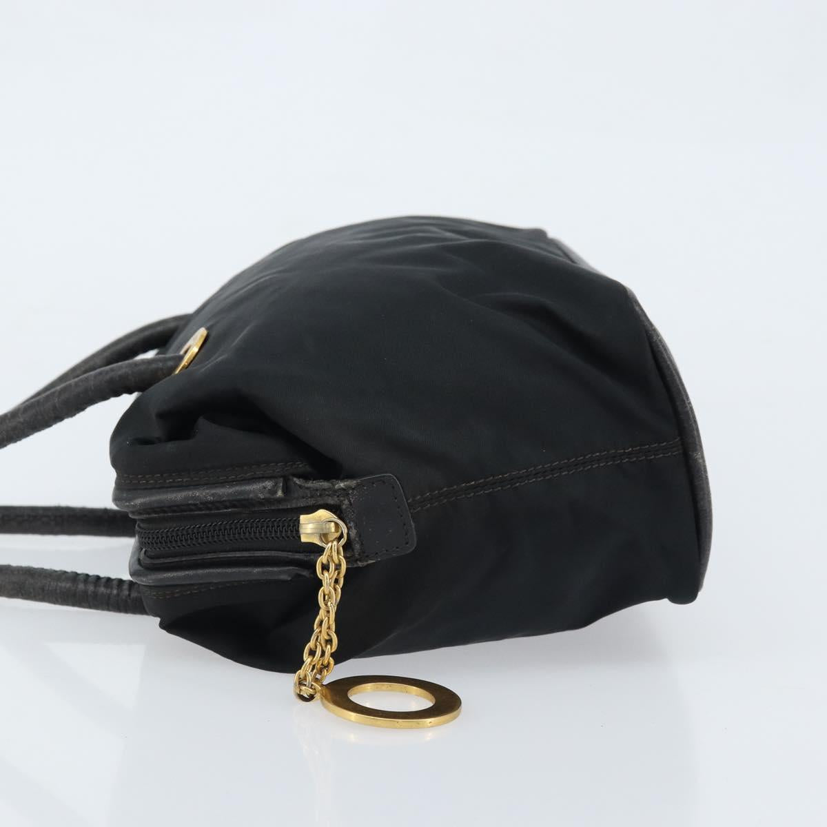 CELINE Circle Shoulder Bag Nylon Leather Black Gold
