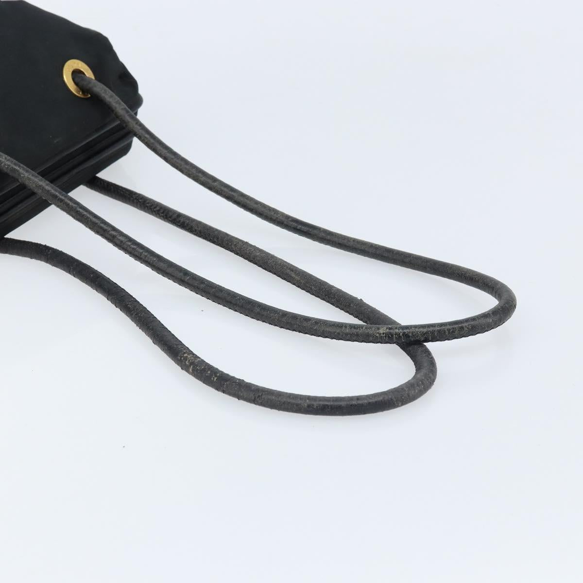 CELINE Circle Shoulder Bag Nylon Leather Black Gold
